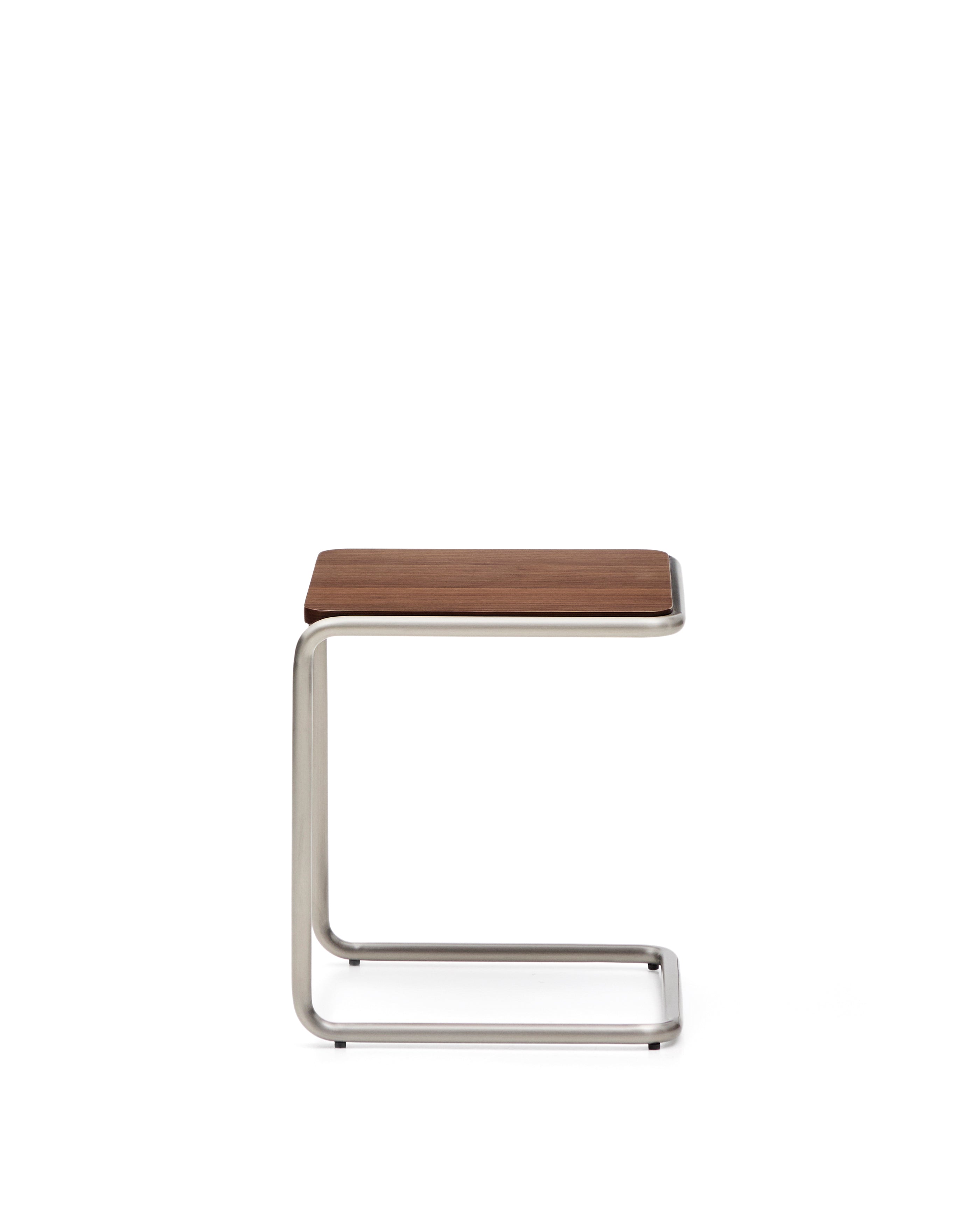 Tarsel side table in walnut veneer with brushed stainless steel structure 42 x 47cm - Product Image