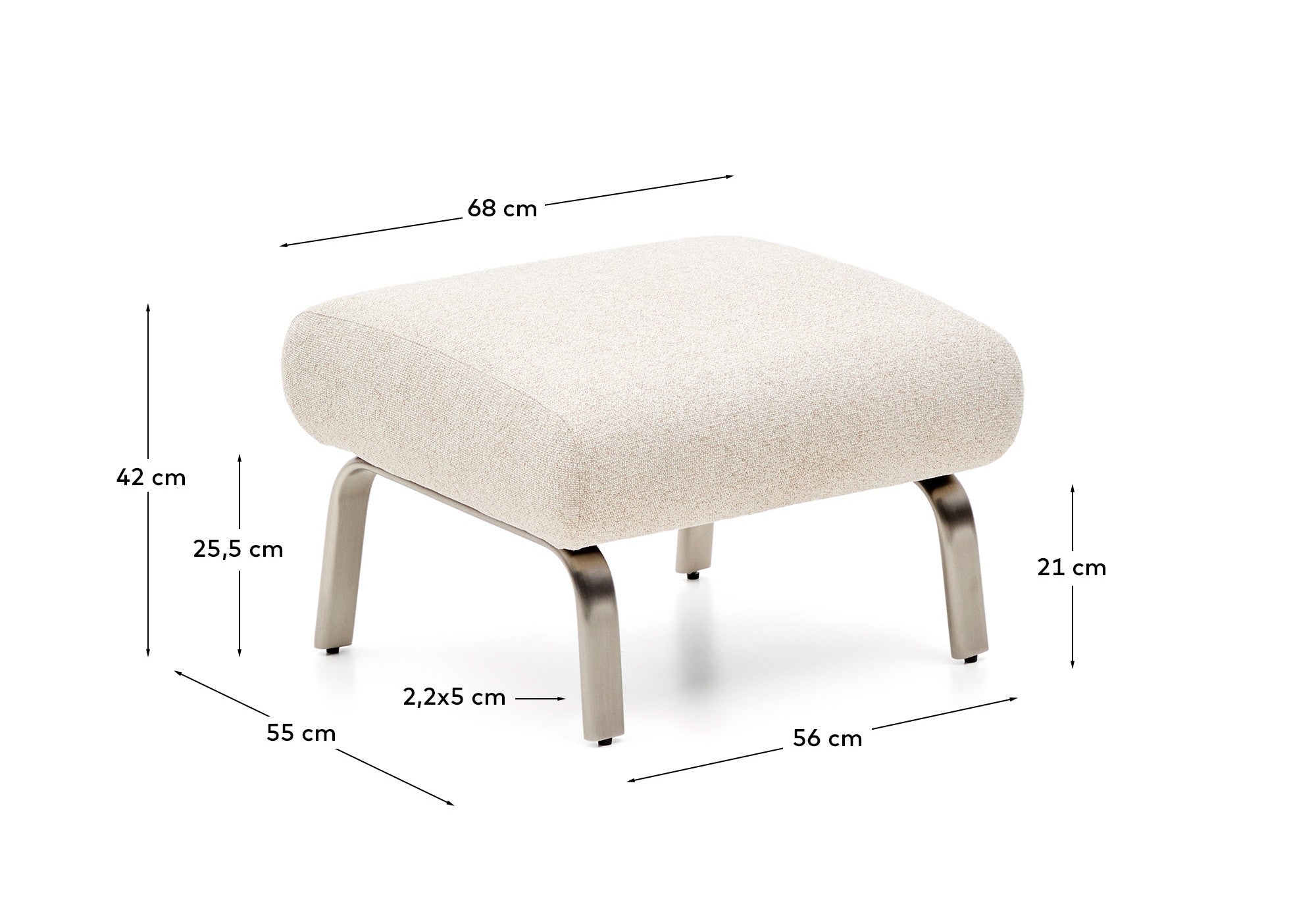 Amsen beige footrest with brushed stainless steel legs 68 x 55 cm - Measurements
