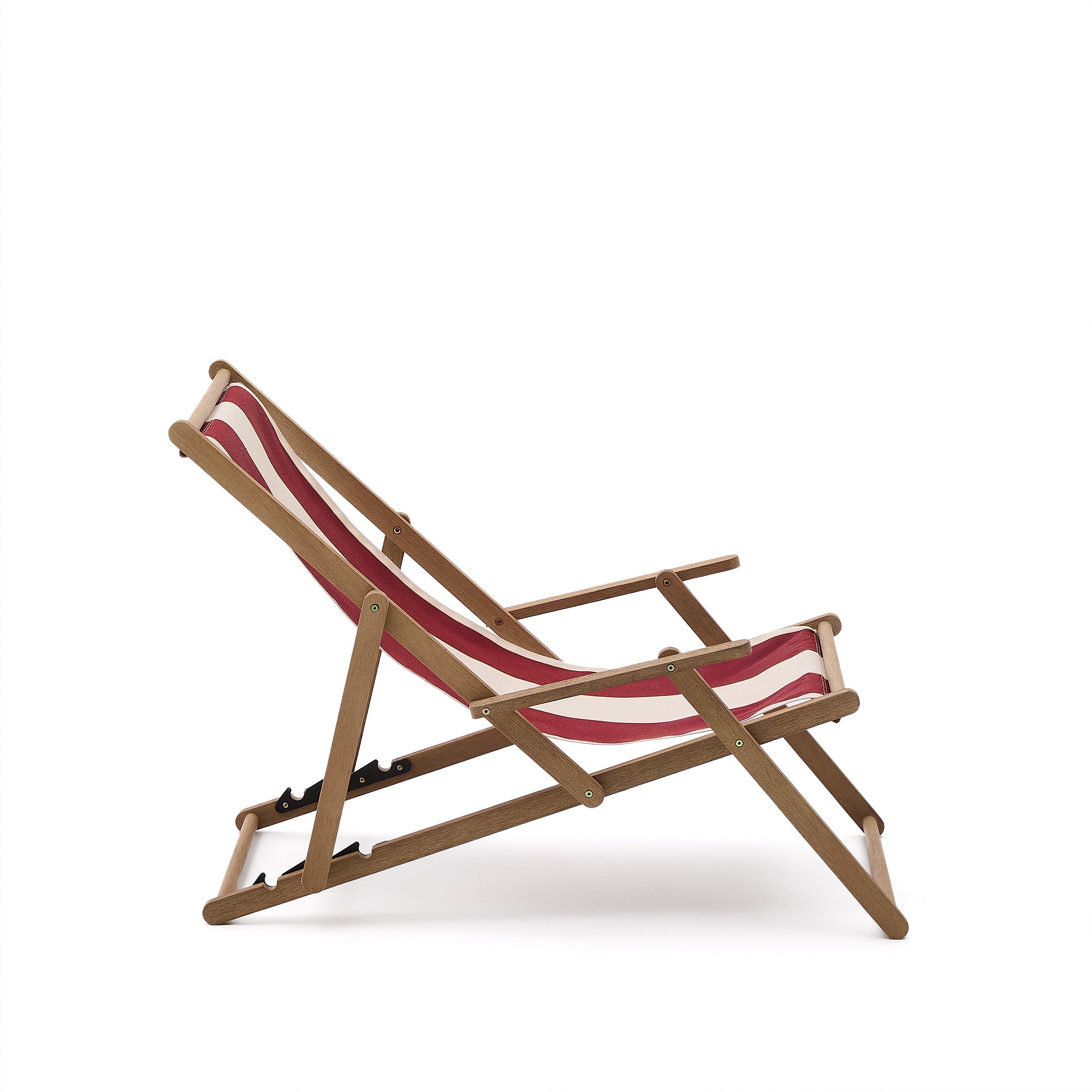 Vilara burgundy and beige striped outdoor folding deck chair made of FSC 100% solid acacia wood - Product Image