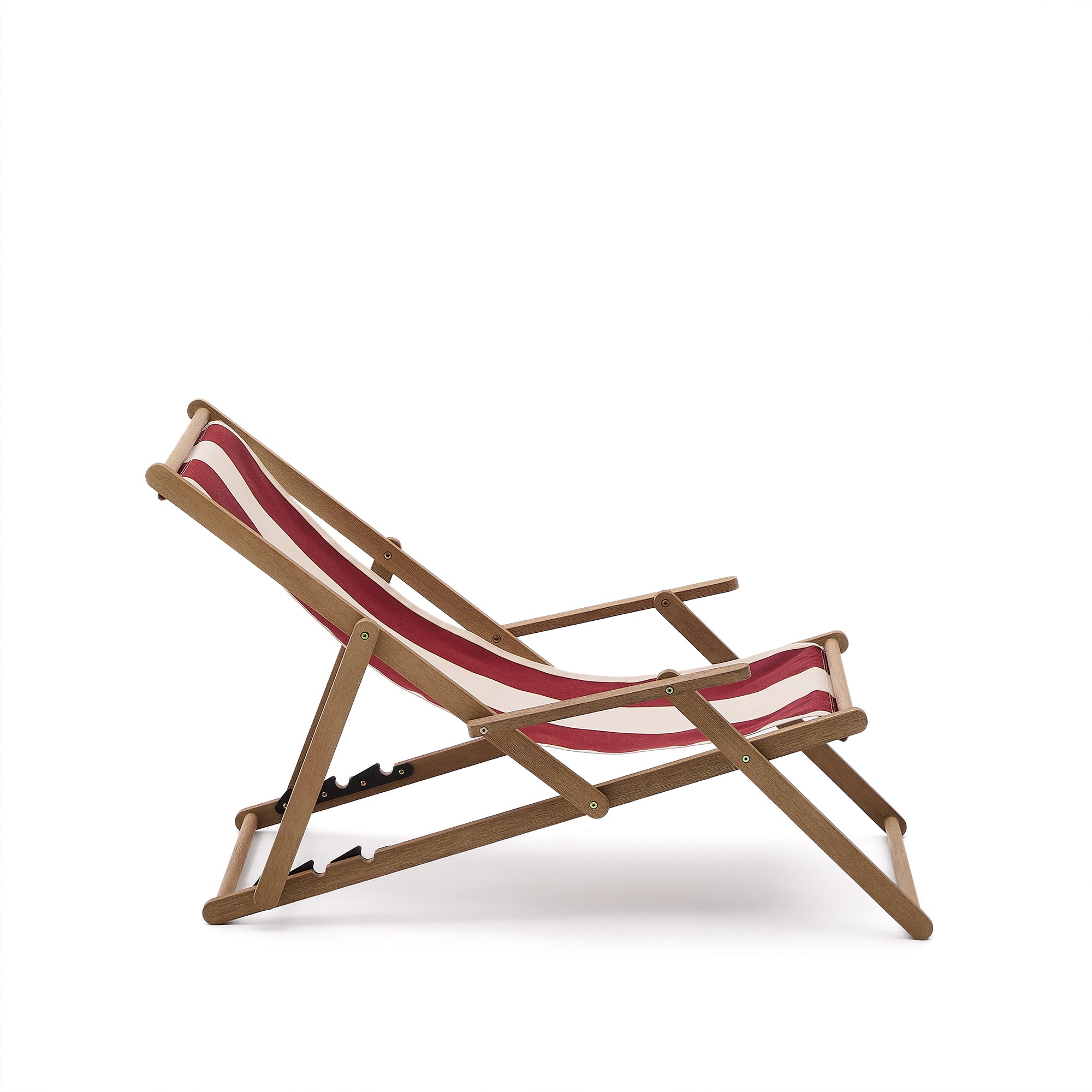Vilara burgundy and beige striped outdoor folding deck chair made of FSC 100% solid acacia wood - Product Image