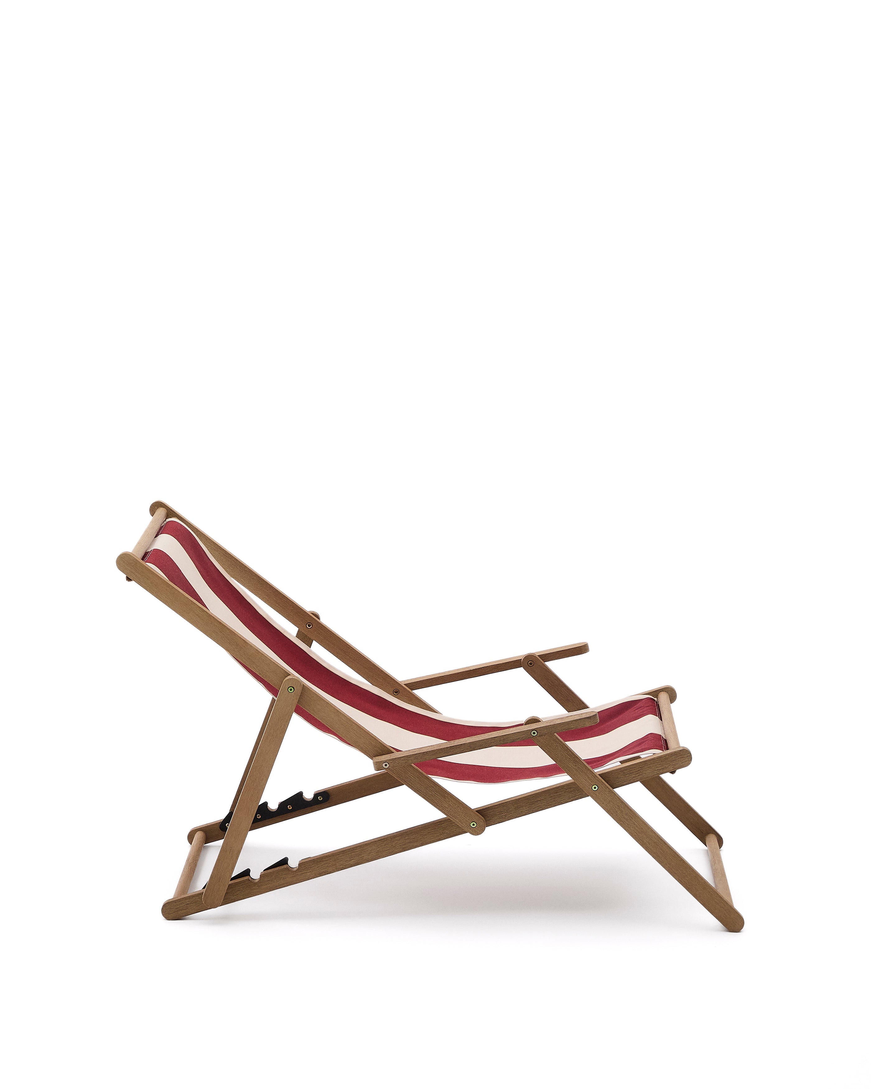 Vilara burgundy and beige striped outdoor folding deck chair made of FSC 100% solid acacia wood - Product Image