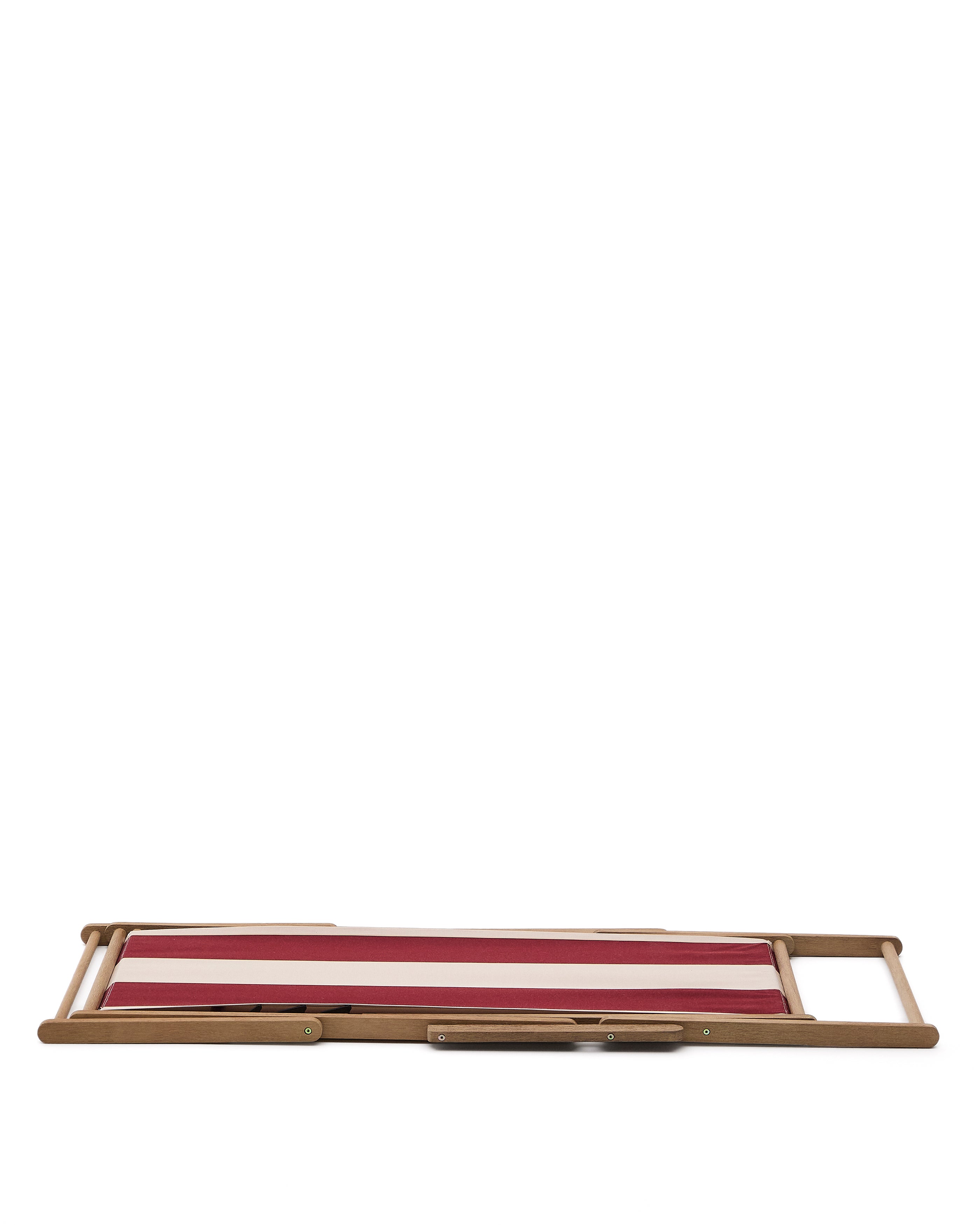 Vilara burgundy and beige striped outdoor folding deck chair made of FSC 100% solid acacia wood - Product Image