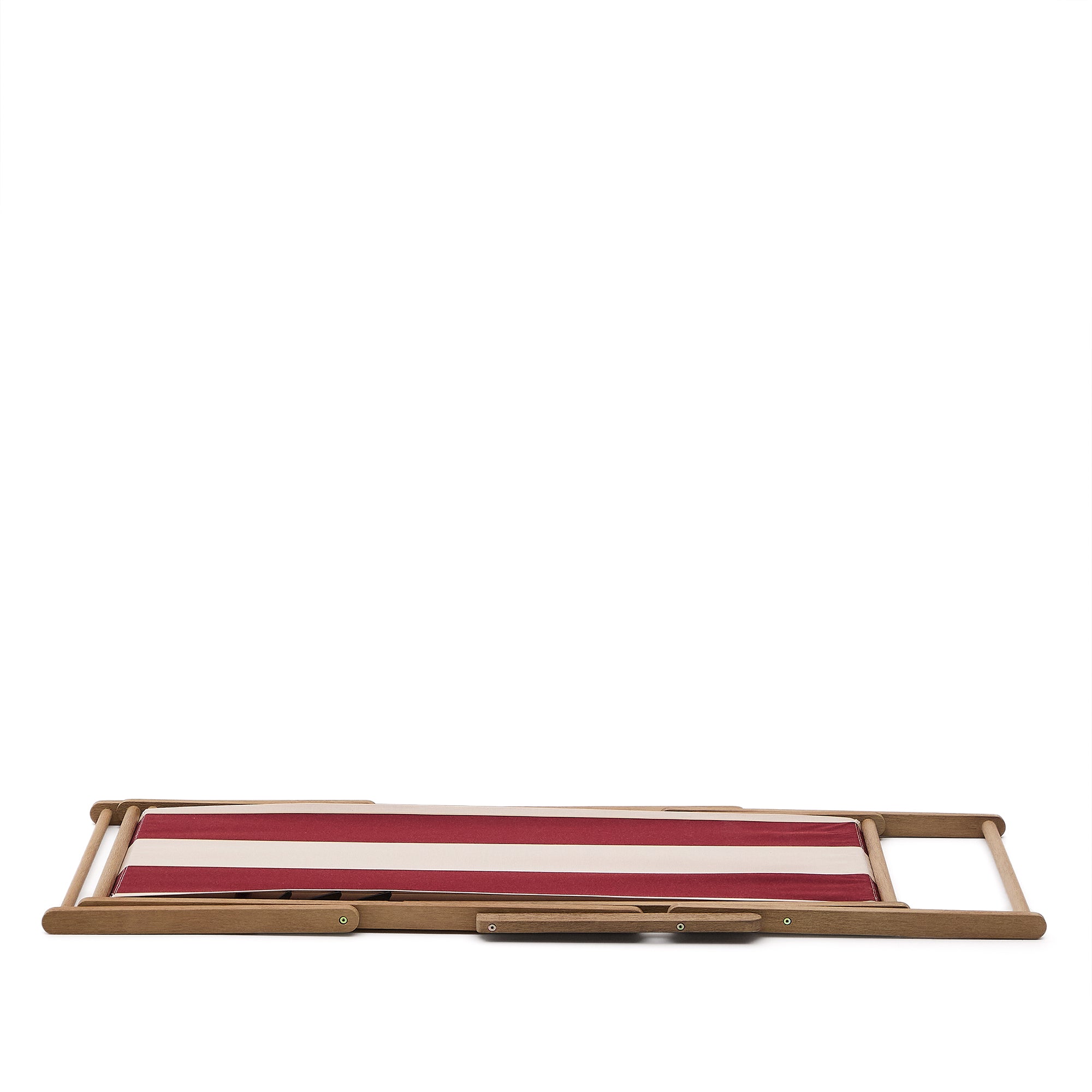Vilara burgundy and beige striped outdoor folding deck chair made of FSC 100% solid acacia wood - Product Image