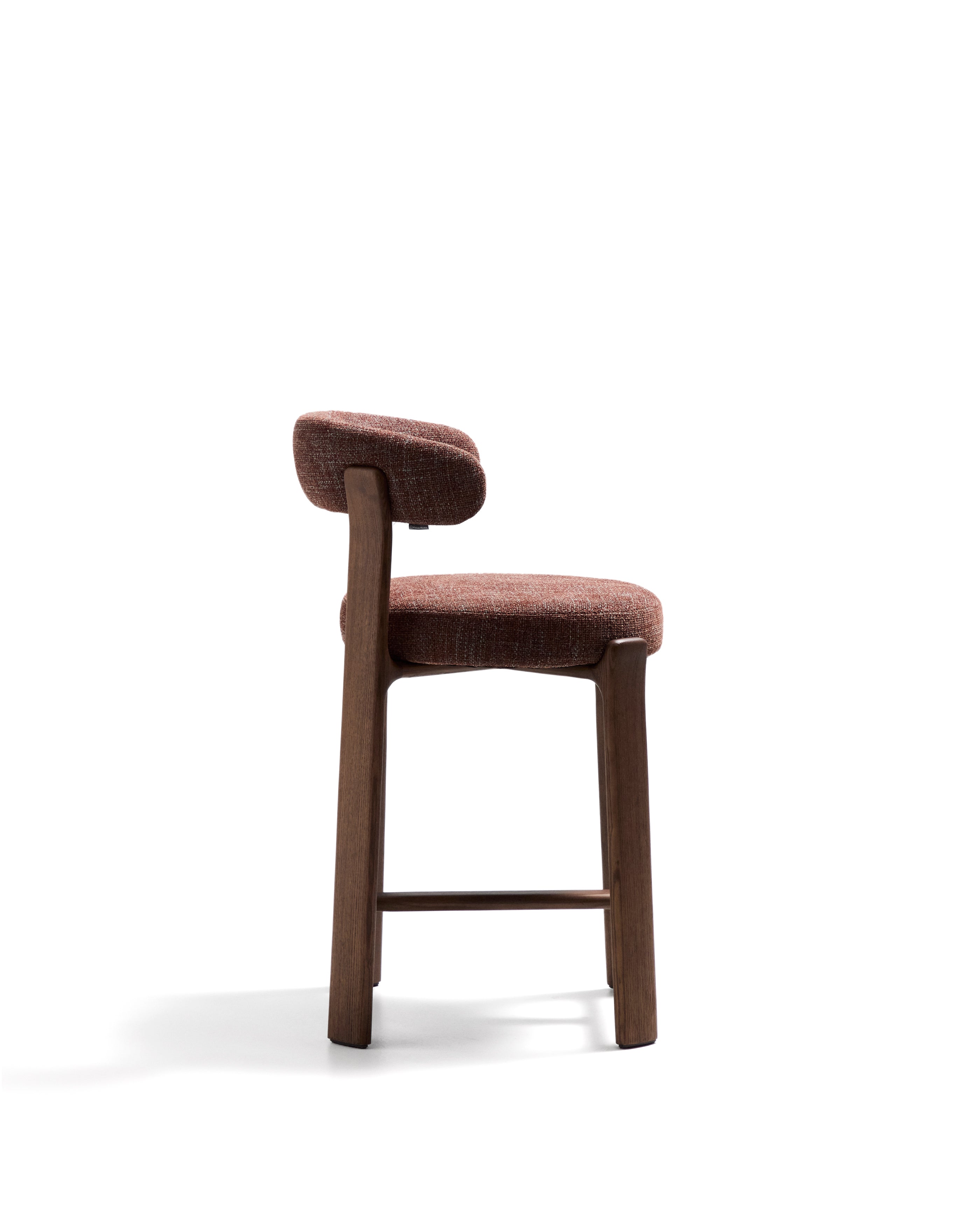 Granite stool in brown chenille and solid ash wood with walnut-coloured finish FSC 100% 65cm - Product Image