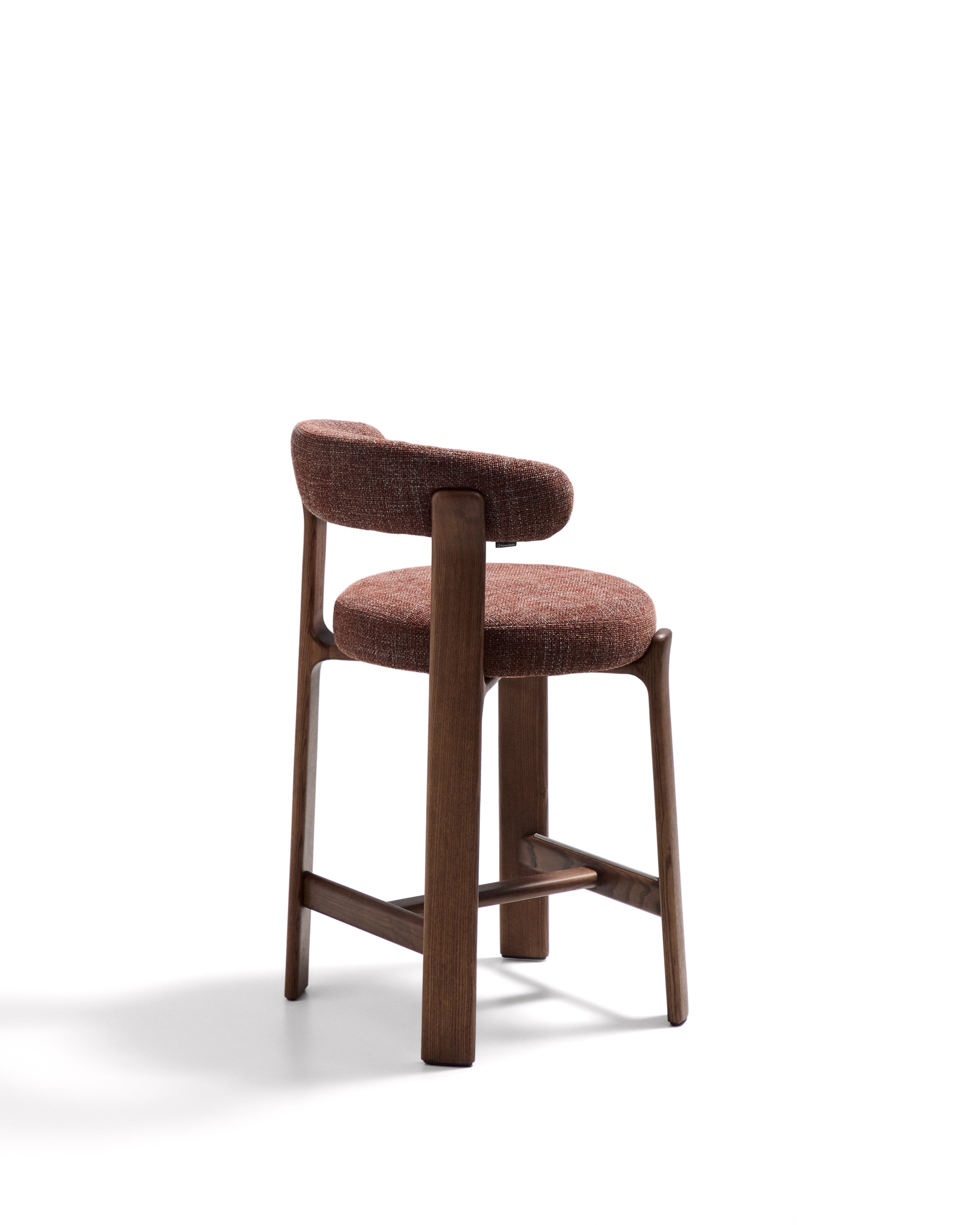 Granite stool in brown chenille and solid ash wood with walnut-coloured finish FSC 100% 65cm - Product Image