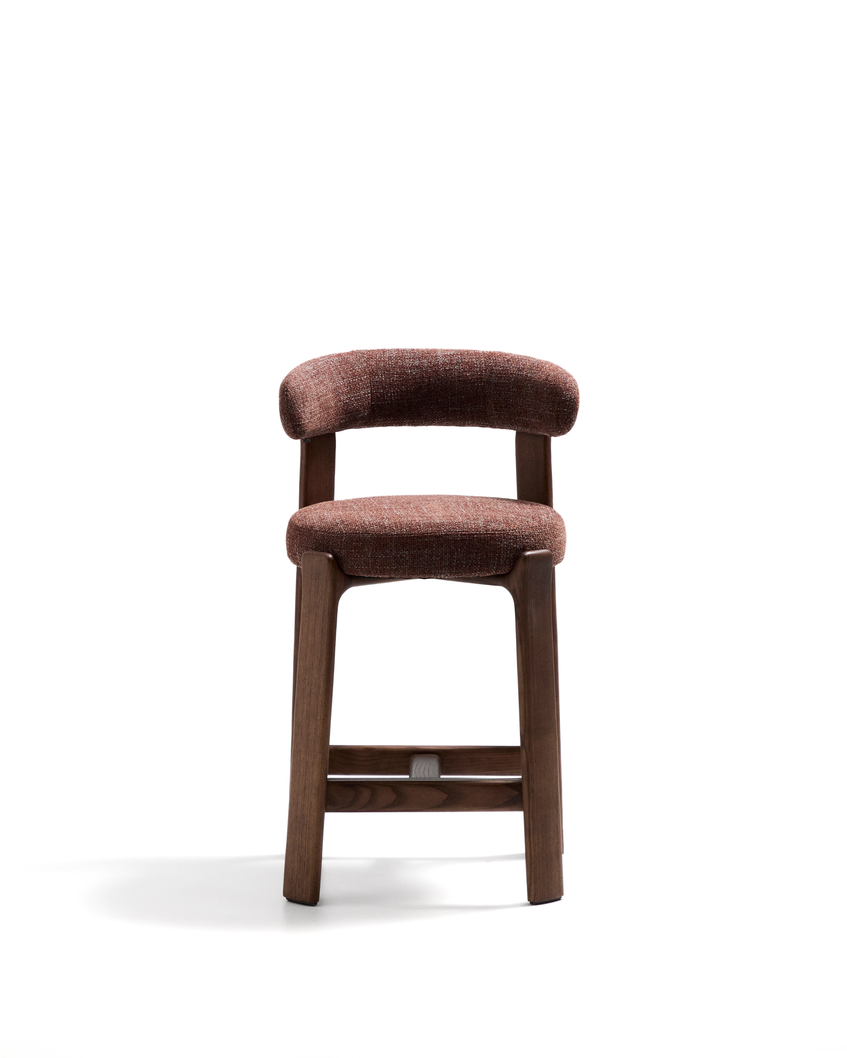 Granite stool in brown chenille and solid ash wood with walnut-coloured finish FSC 100% 65cm - Product Image