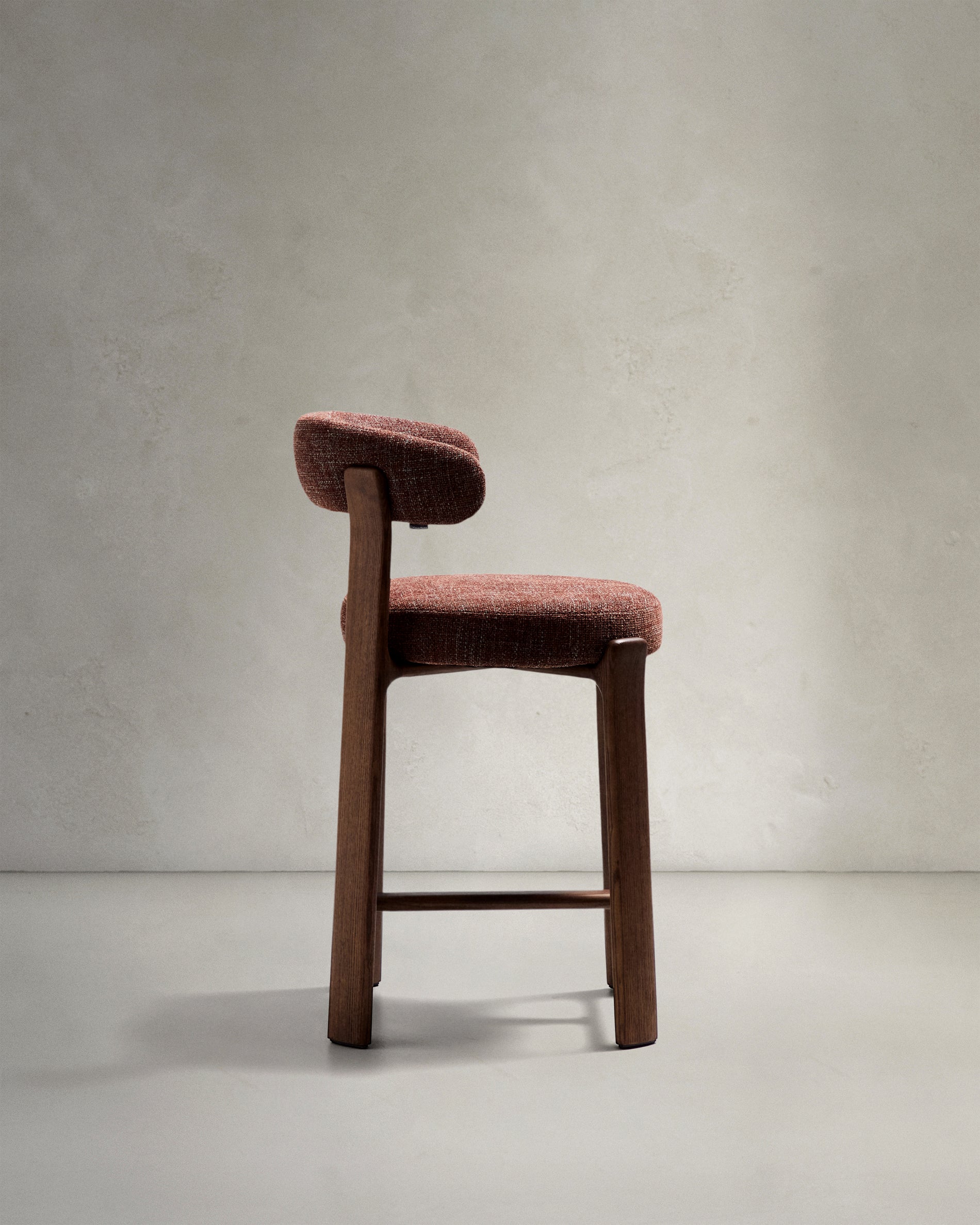 Granite stool in brown chenille and solid ash wood with walnut-coloured finish FSC 100% 65cm - Product View