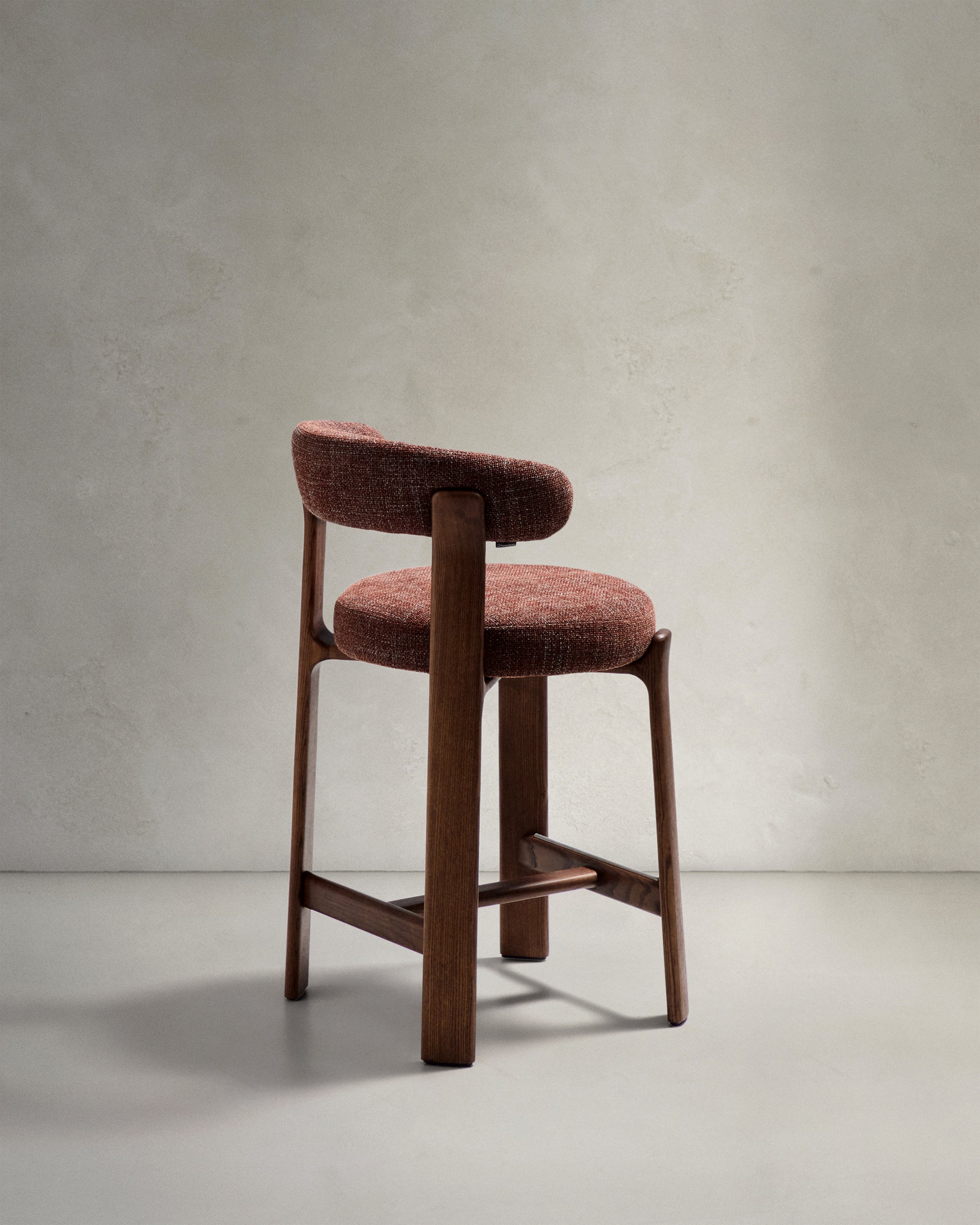 Granite stool in brown chenille and solid ash wood with walnut-coloured finish FSC 100% 65cm - Product View