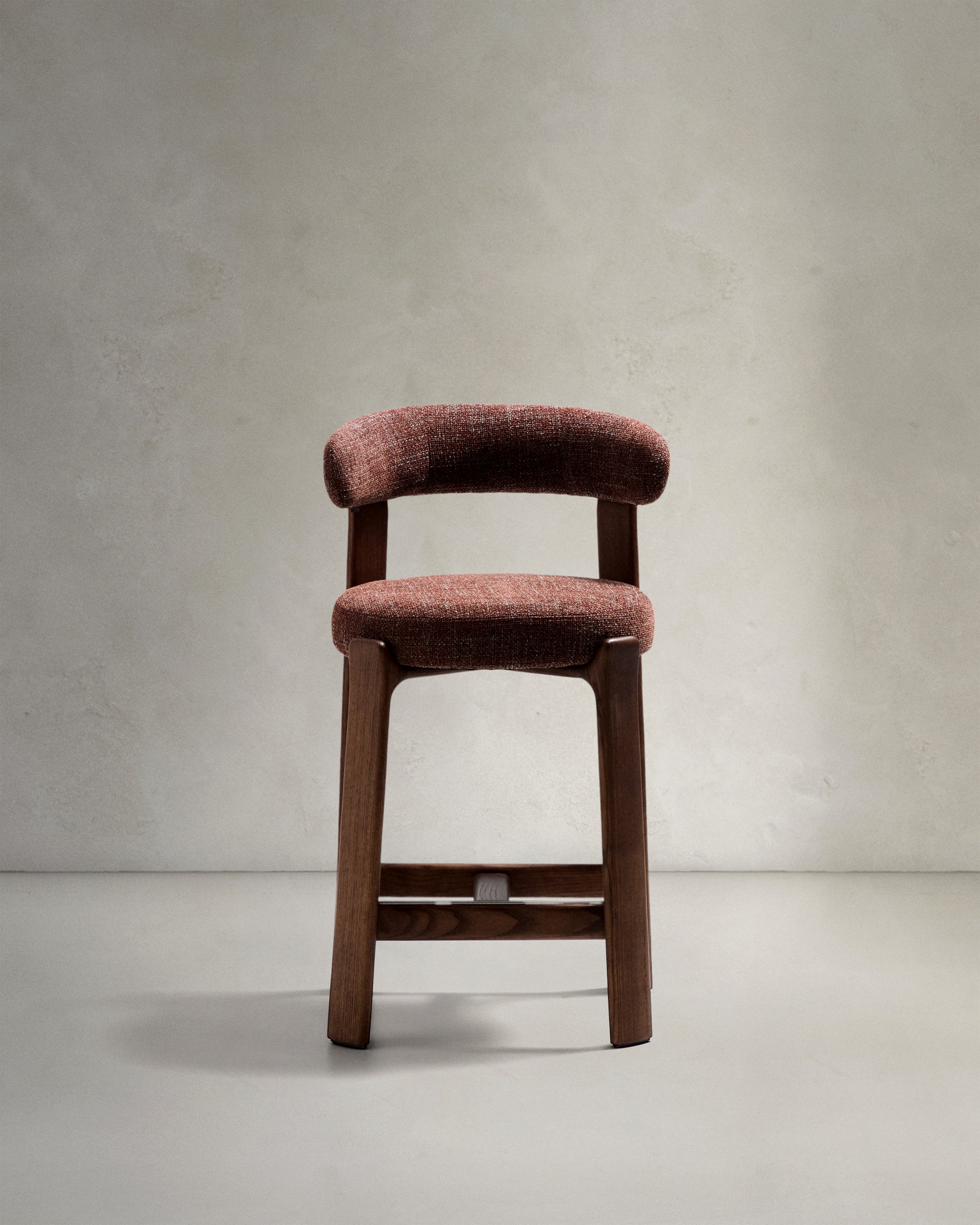 Granite stool in brown chenille and solid ash wood with walnut-coloured finish FSC 100% 65cm - Product View