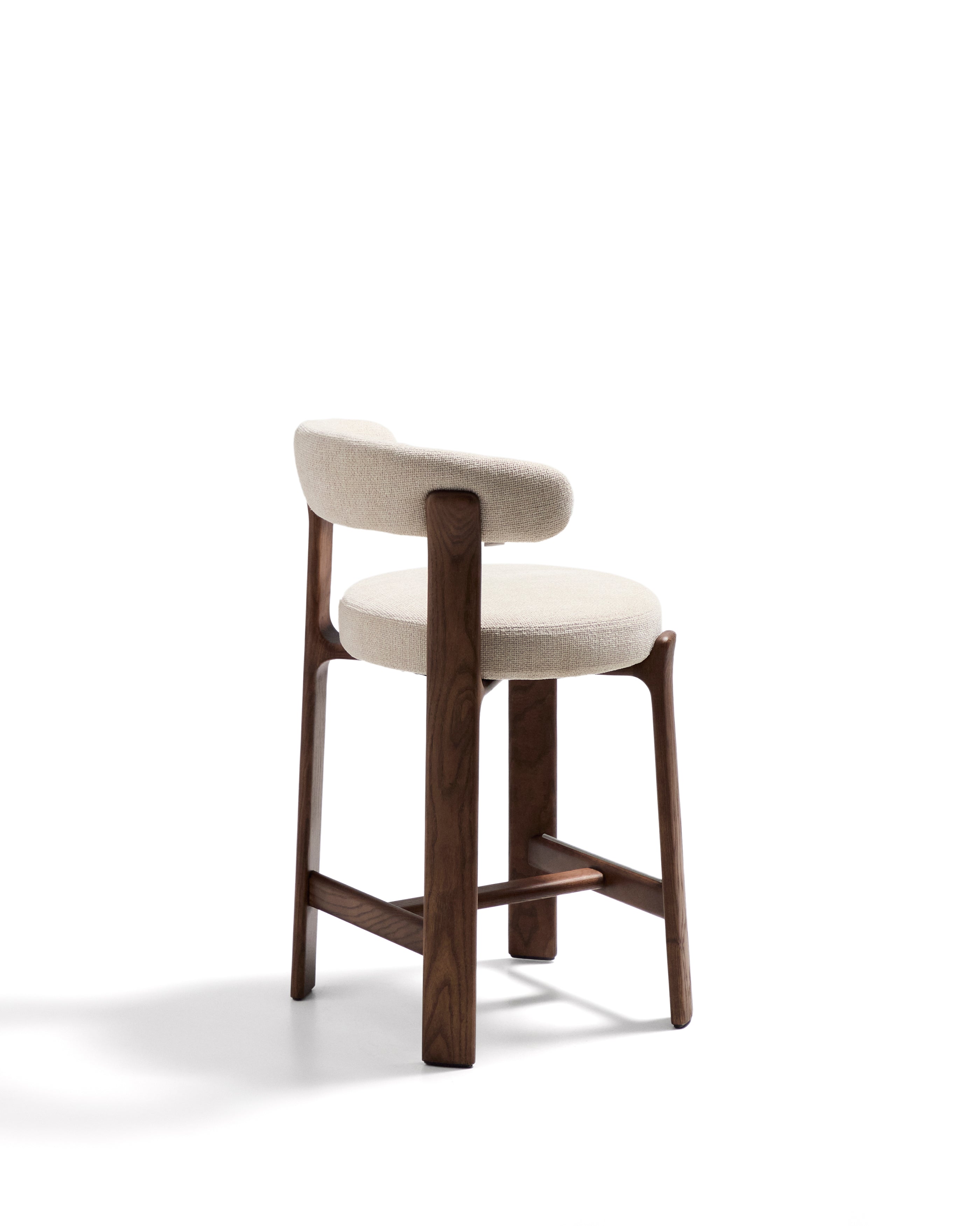 Granite stool in beige chenille and solid ash wood with walnut-coloured finish FSC 100% 65cm - Product Image
