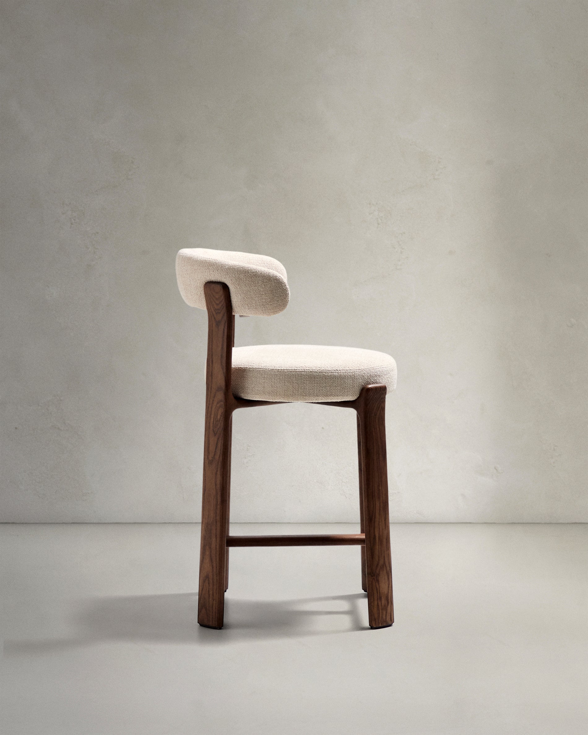 Granite stool in beige chenille and solid ash wood with walnut-coloured finish FSC 100% 65cm - Product View