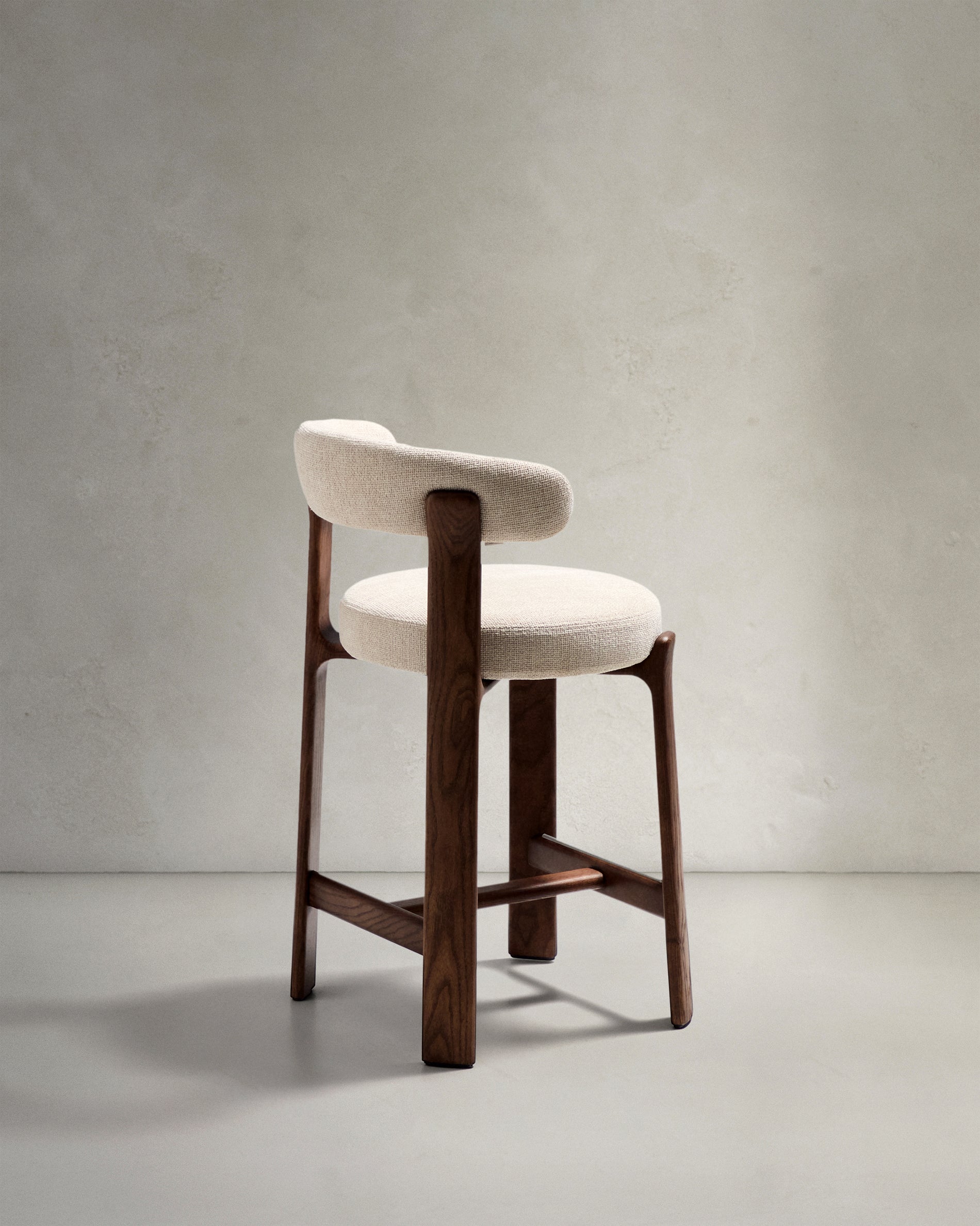 Granite stool in beige chenille and solid ash wood with walnut-coloured finish FSC 100% 65cm - Product View