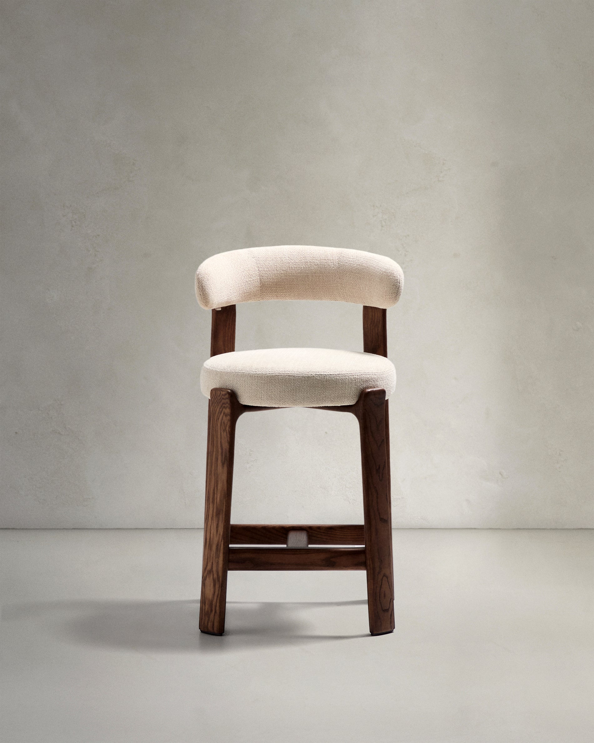 Granite stool in beige chenille and solid ash wood with walnut-coloured finish FSC 100% 65cm - Product View