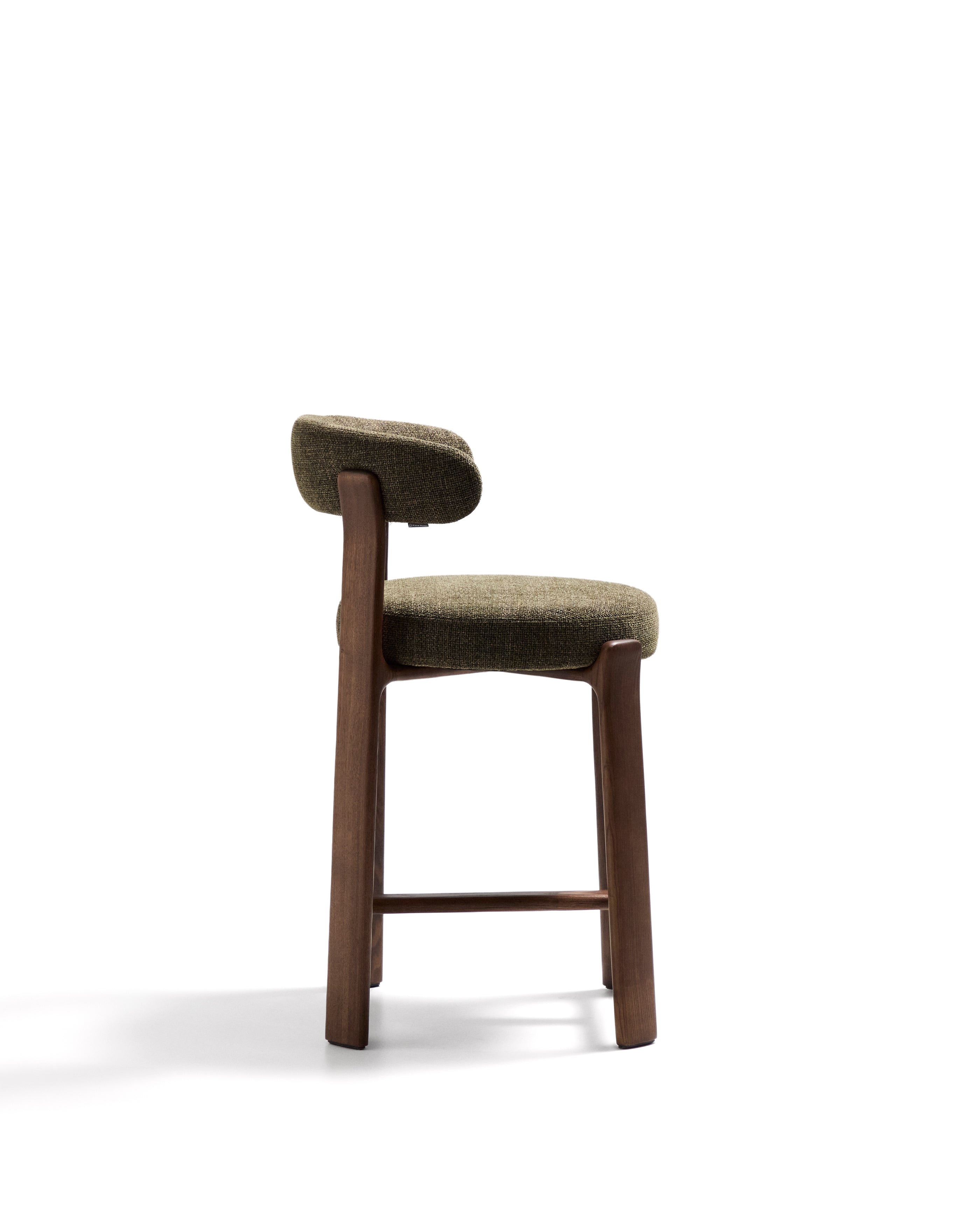 Granite stool in green chenille and solid ash wood with walnut-coloured finish FSC 100% 65cm - Product Image
