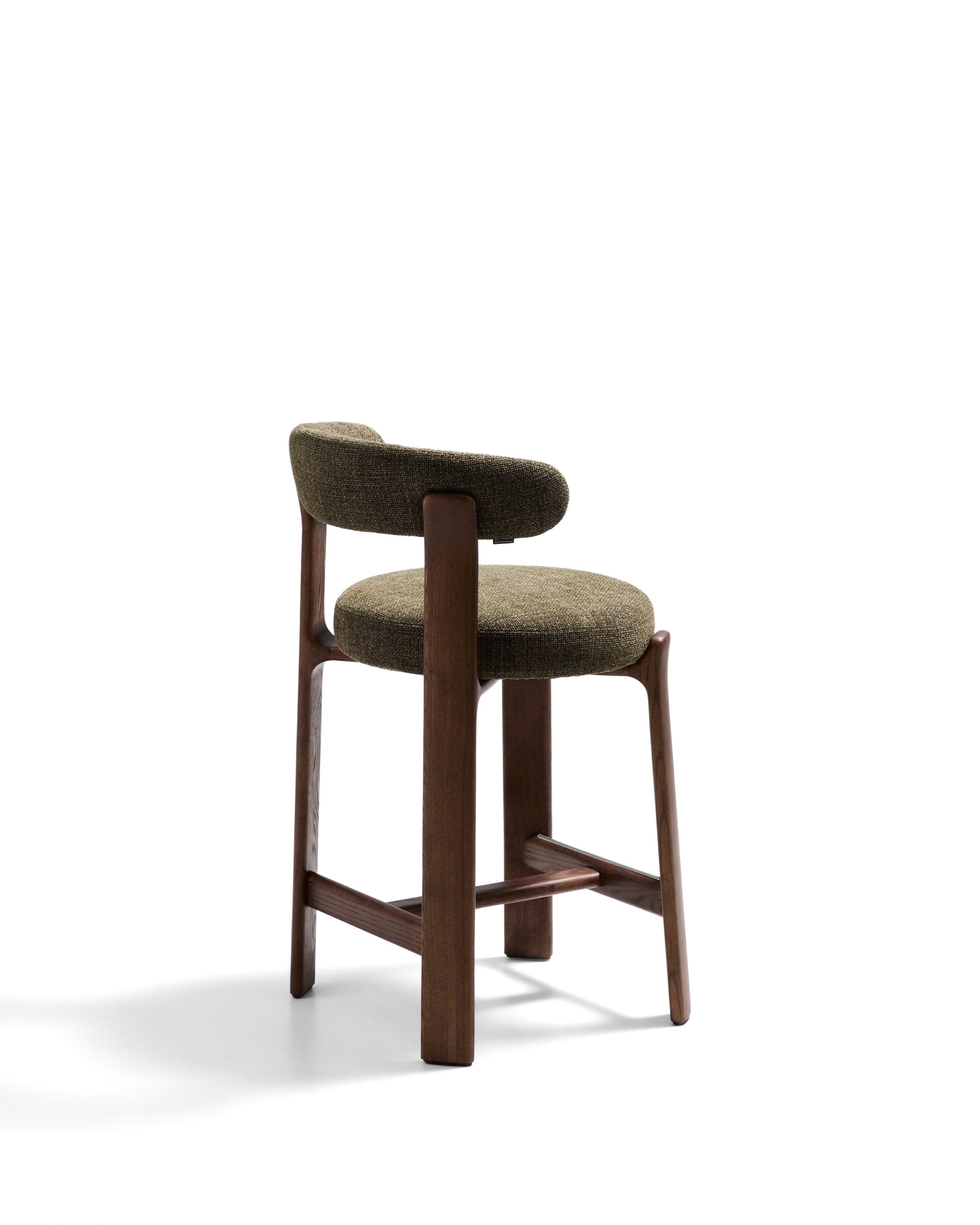 Granite stool in green chenille and solid ash wood with walnut-coloured finish FSC 100% 65cm - Product Image