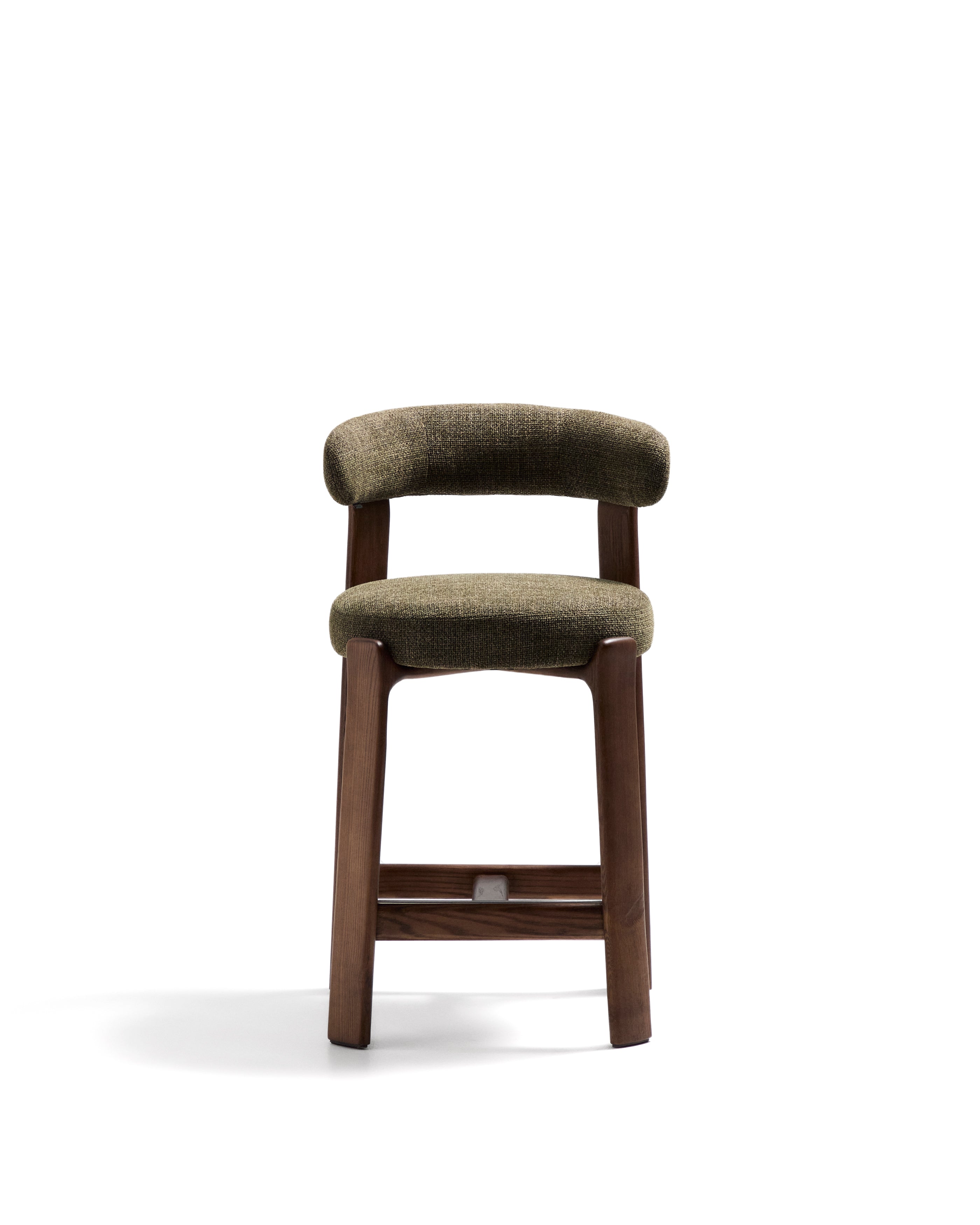 Granite stool in green chenille and solid ash wood with walnut-coloured finish FSC 100% 65cm - Product Image
