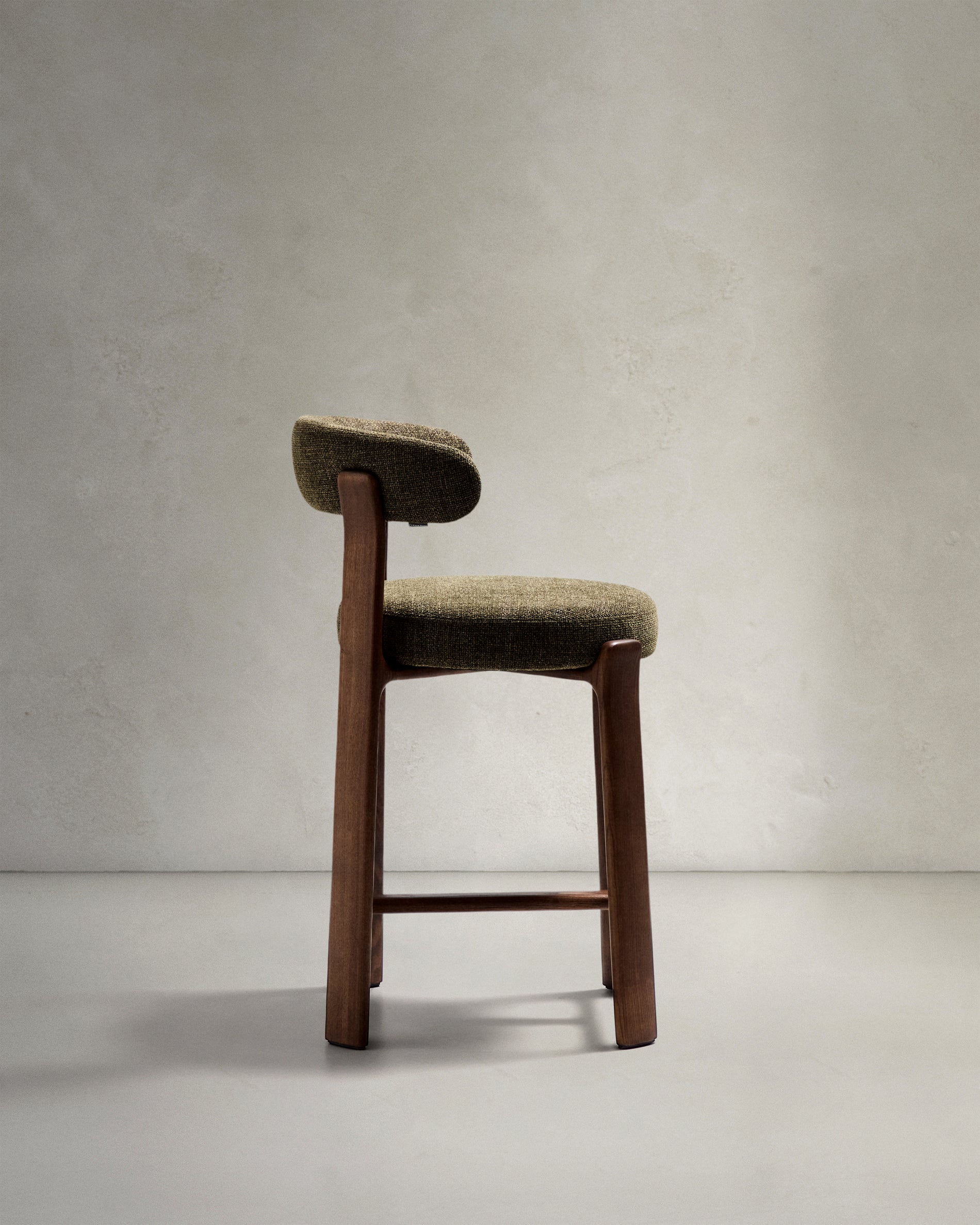 Granite stool in green chenille and solid ash wood with walnut-coloured finish FSC 100% 65cm - Product View