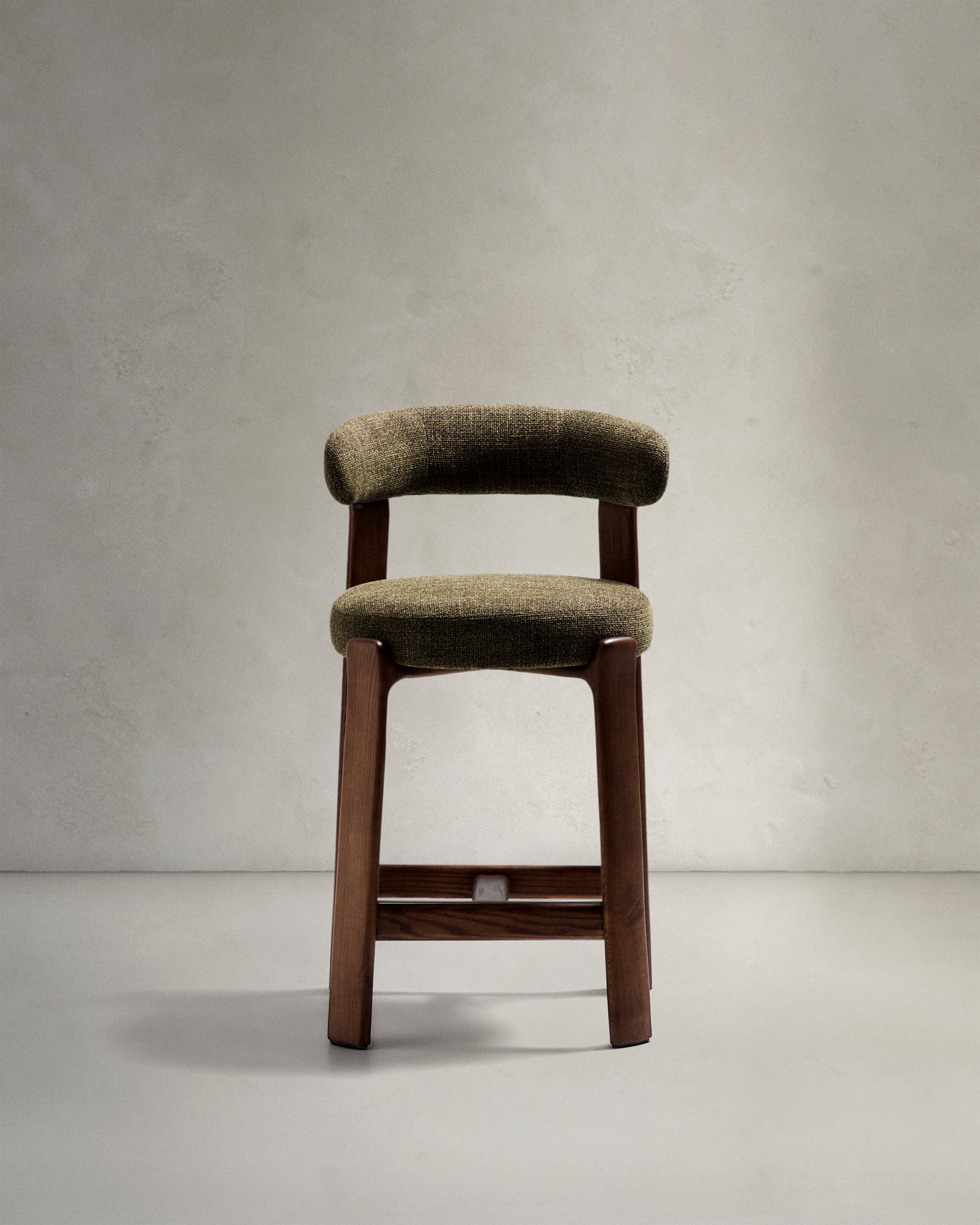 Granite stool in green chenille and solid ash wood with walnut-coloured finish FSC 100% 65cm - Product View