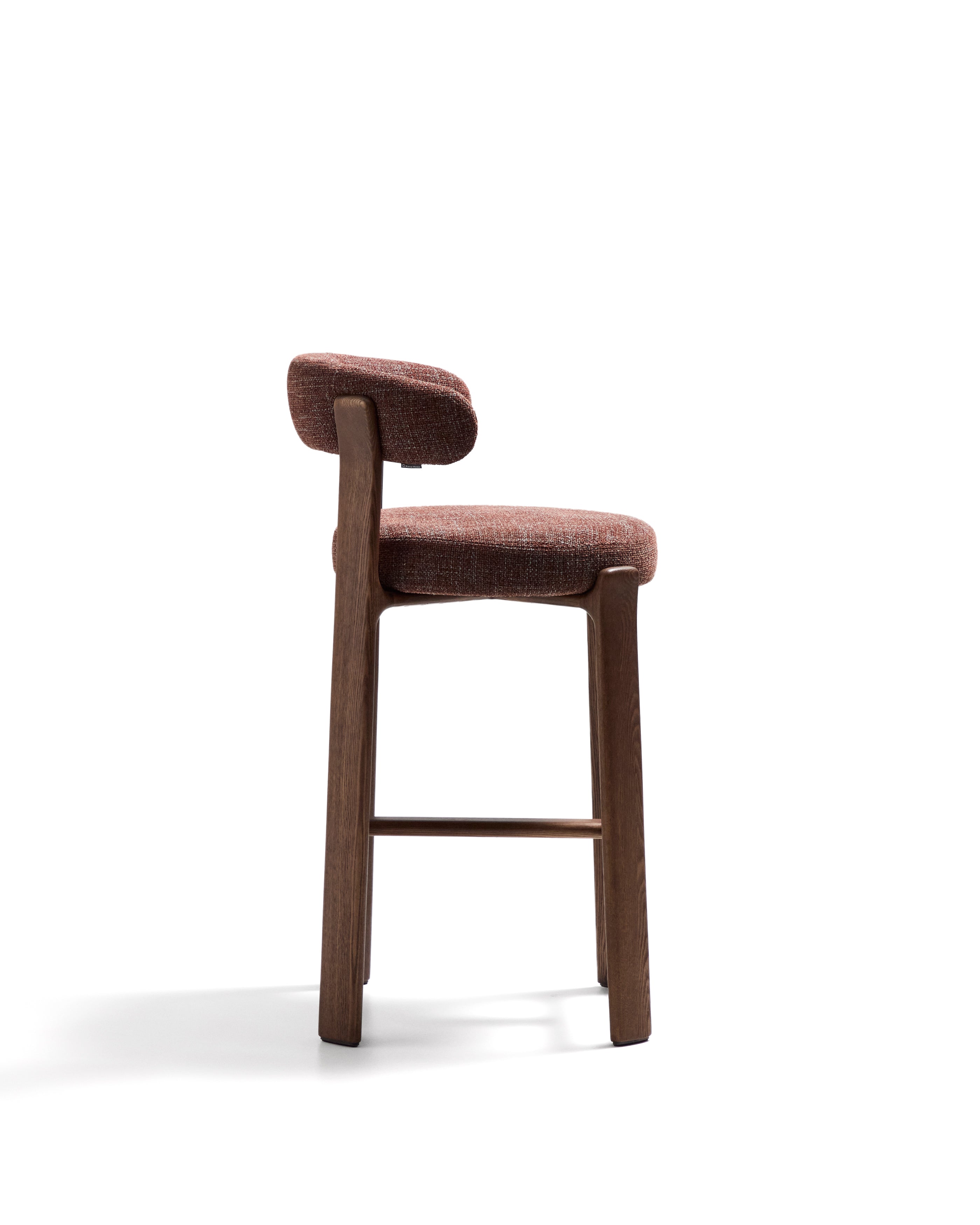 Granite stool in brown chenille and solid ash wood with walnut-coloured finish FSC 100% 75cm - Product Image