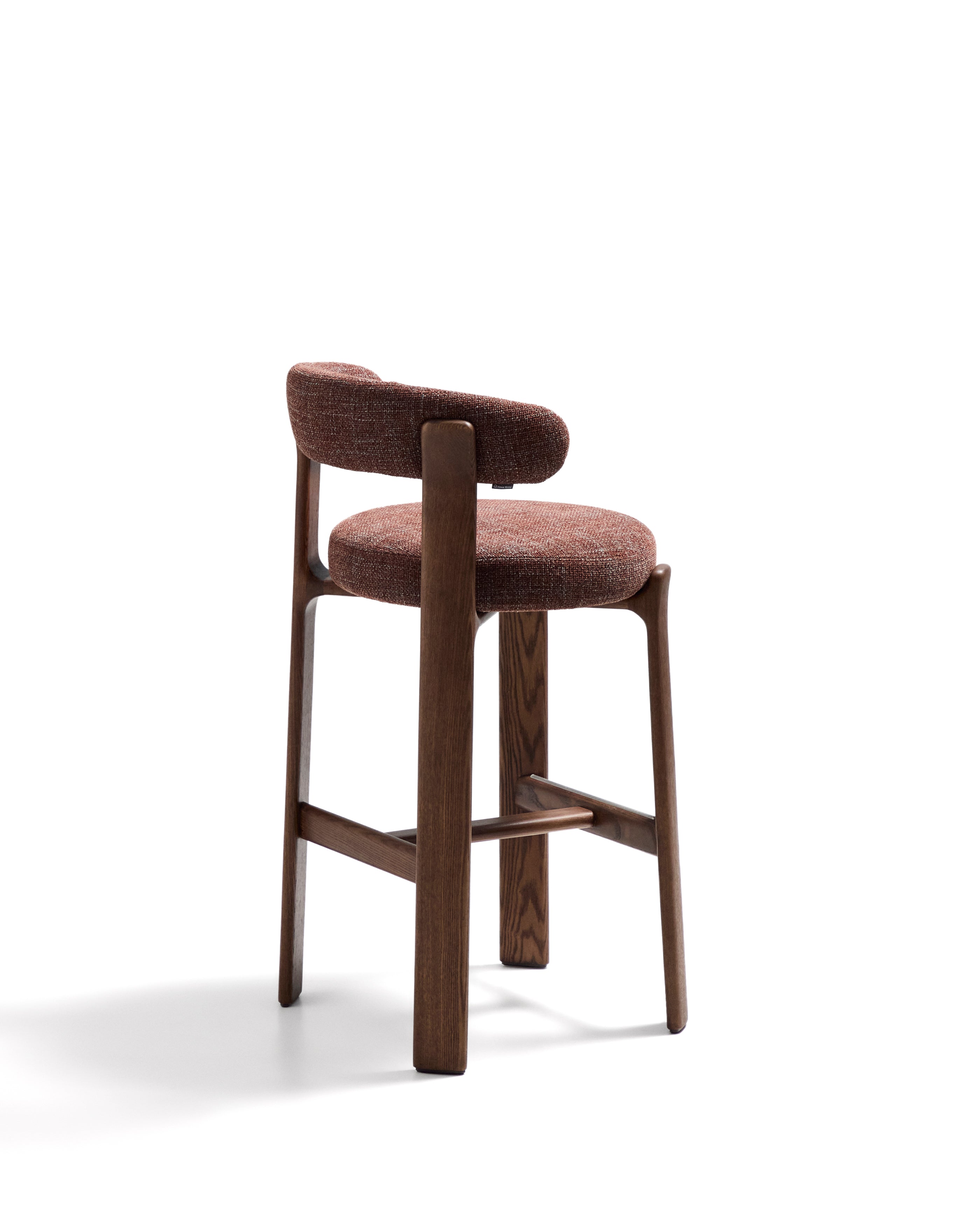 Granite stool in brown chenille and solid ash wood with walnut-coloured finish FSC 100% 75cm - Product Image
