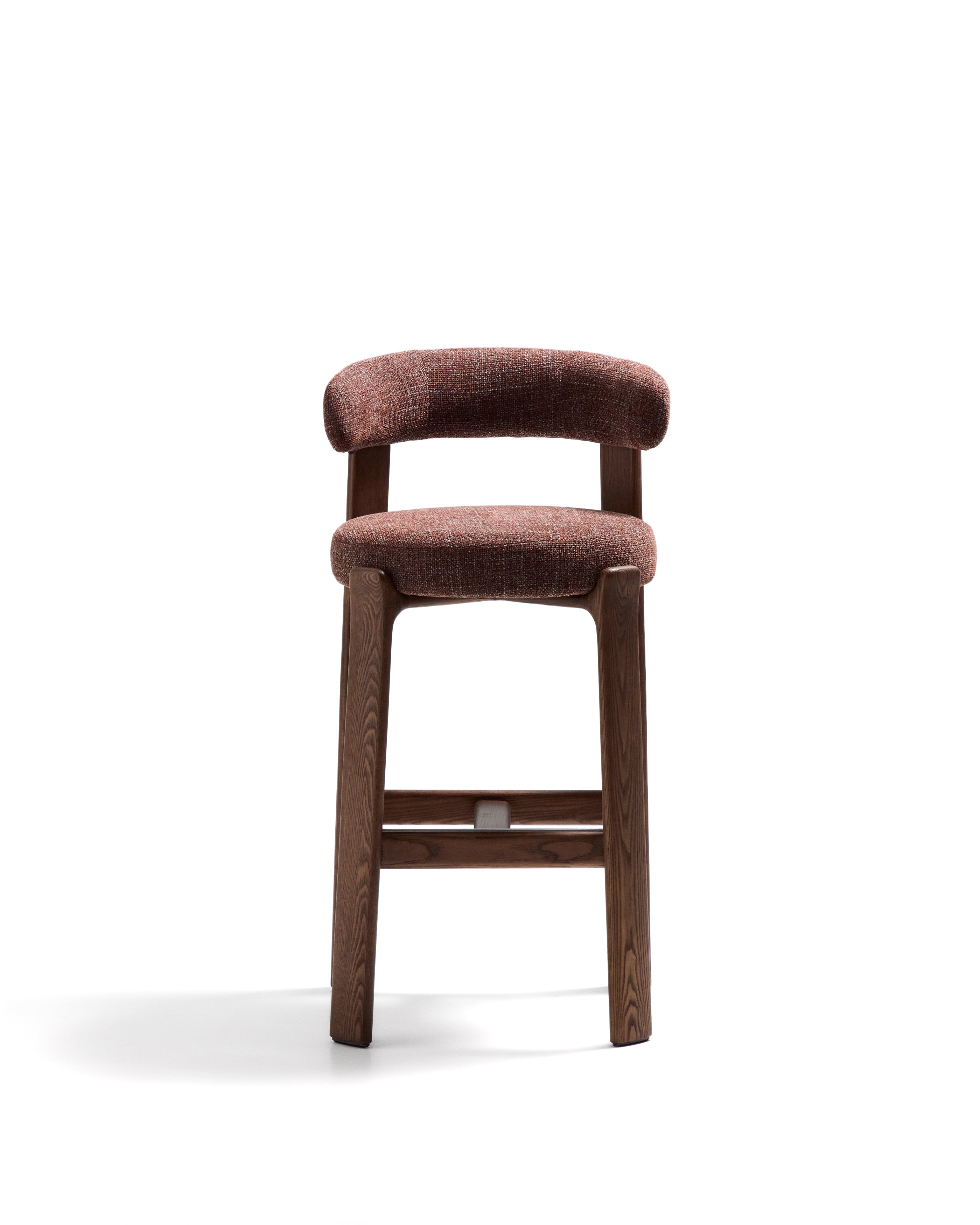 Granite stool in brown chenille and solid ash wood with walnut-coloured finish FSC 100% 75cm - Product Image