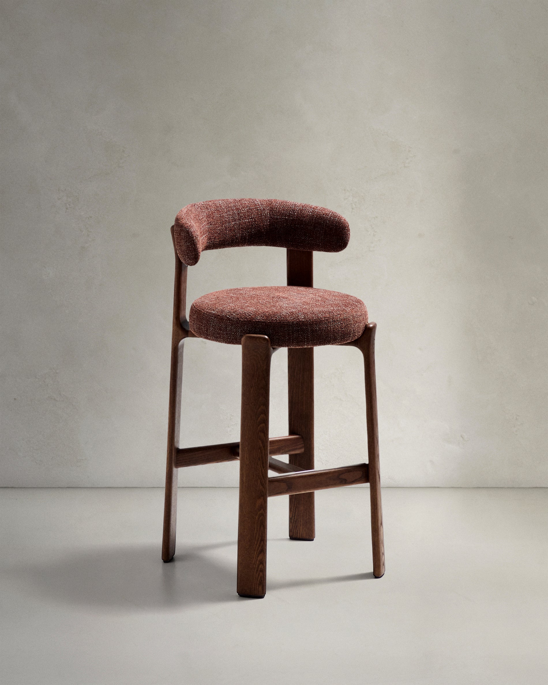 Granite stool in brown chenille and solid ash wood with walnut-coloured finish FSC 100% 75cm - Product View