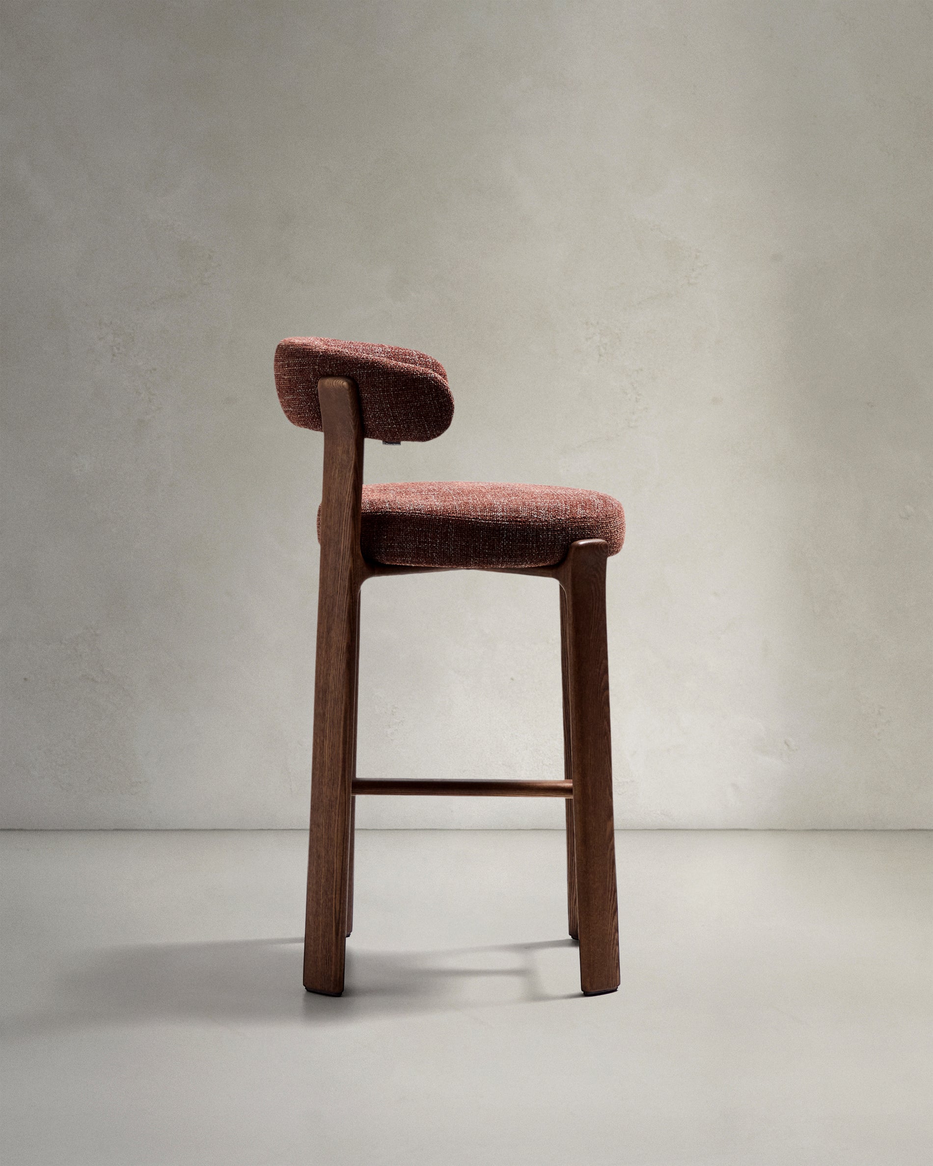 Granite stool in brown chenille and solid ash wood with walnut-coloured finish FSC 100% 75cm - Product View