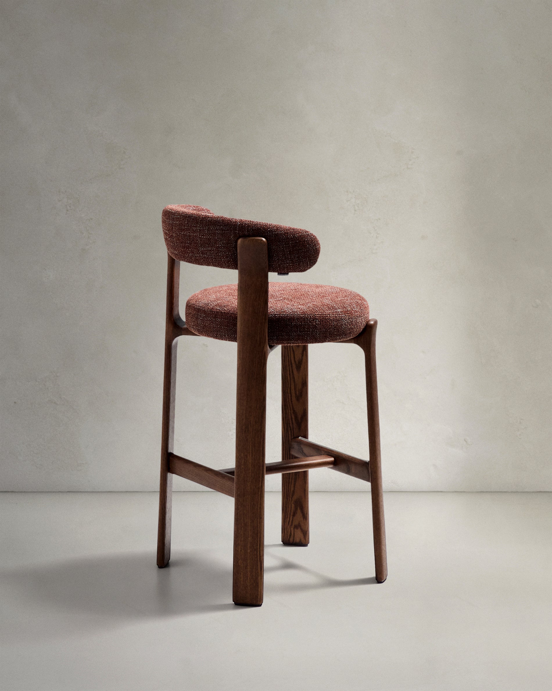 Granite stool in brown chenille and solid ash wood with walnut-coloured finish FSC 100% 75cm - Product View