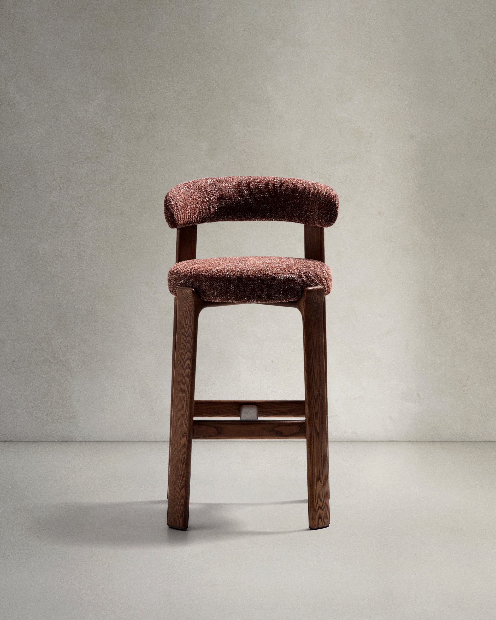 Granite stool in brown chenille and solid ash wood with walnut-coloured finish FSC 100% 75cm - Product View