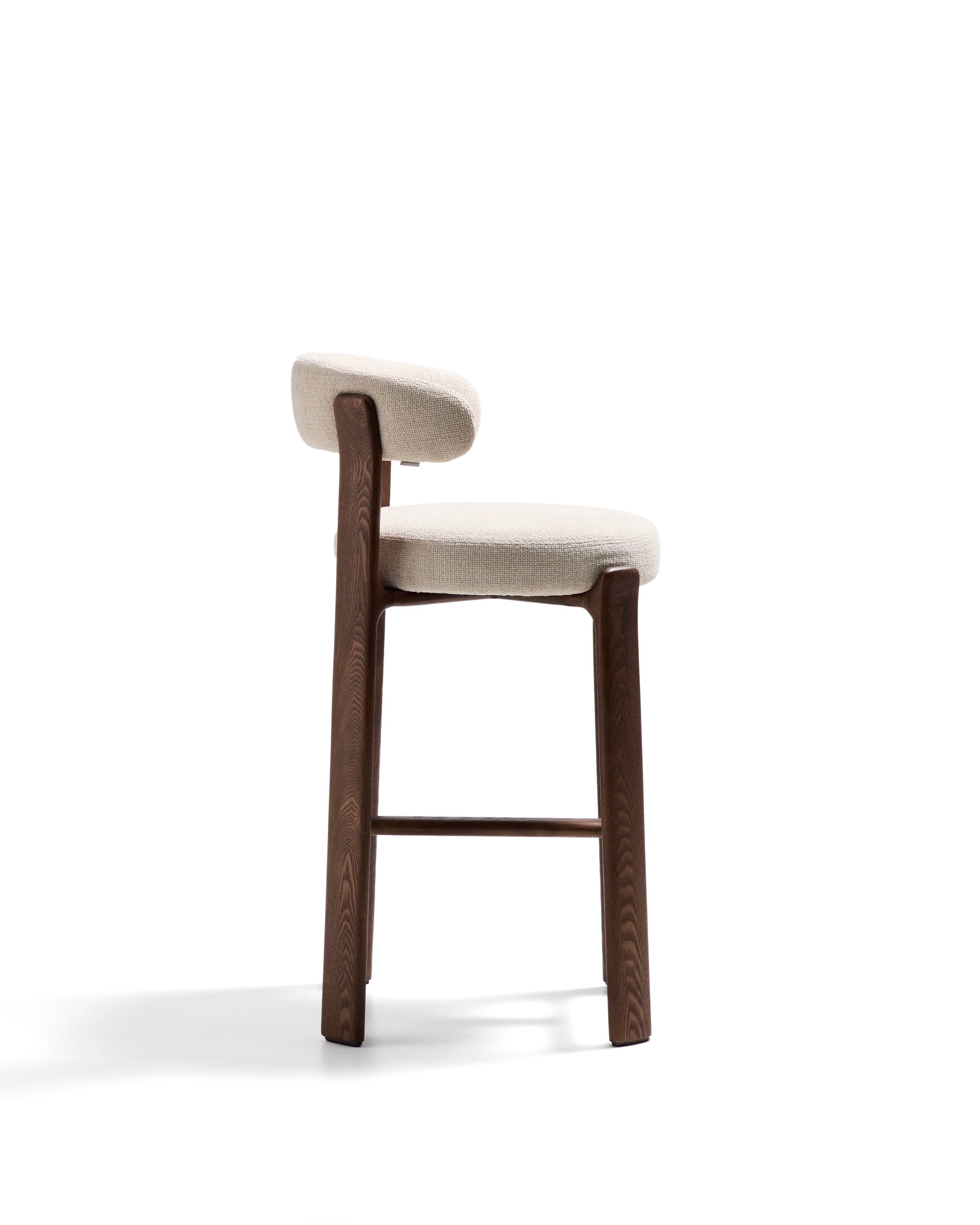 Granite stool in beige chenille and solid ash wood with walnut-coloured finish FSC 100% 75cm - Product Image