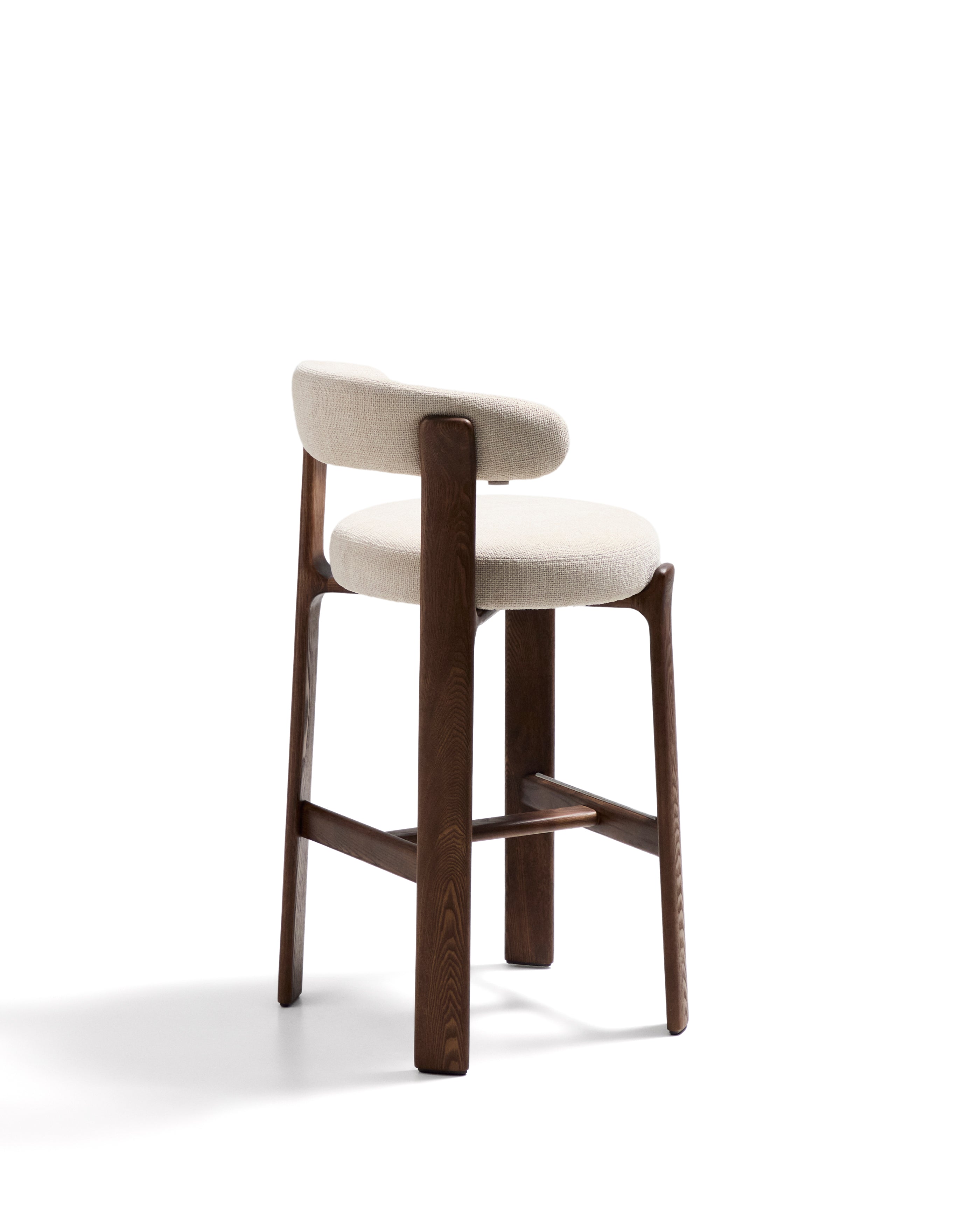 Granite stool in beige chenille and solid ash wood with walnut-coloured finish FSC 100% 75cm - Product Image