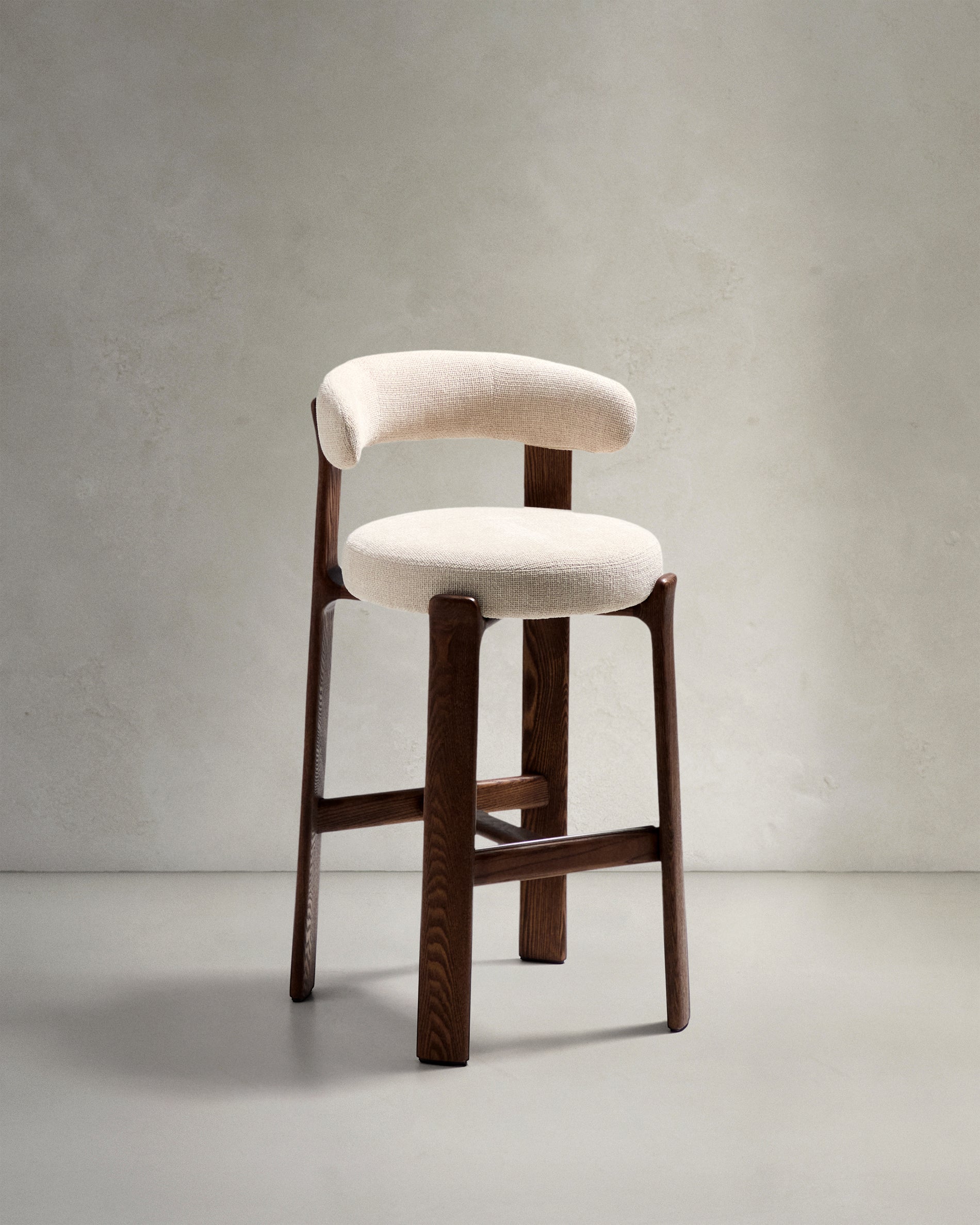 Granite stool in beige chenille and solid ash wood with walnut-coloured finish FSC 100% 75cm - Product View
