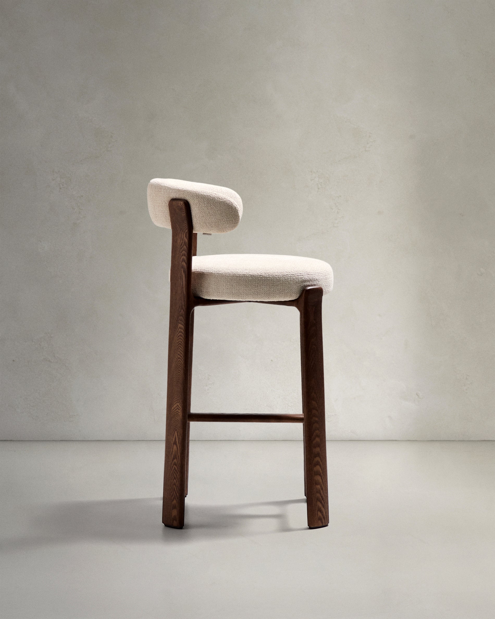 Granite stool in beige chenille and solid ash wood with walnut-coloured finish FSC 100% 75cm - Product View