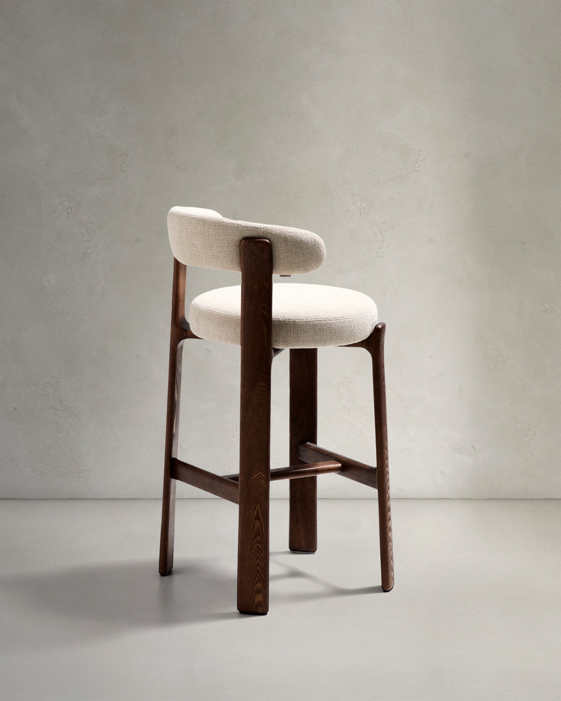 Granite stool in beige chenille and solid ash wood with walnut-coloured finish FSC 100% 75cm - Product View