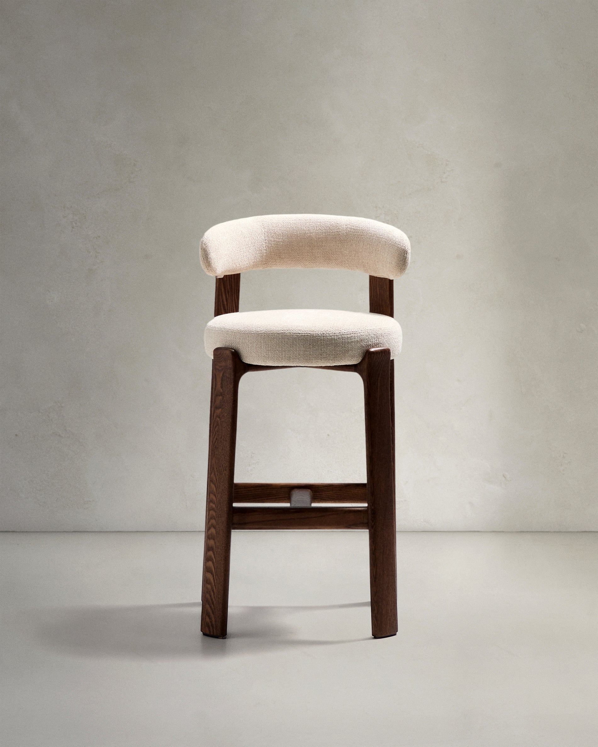 Granite stool in beige chenille and solid ash wood with walnut-coloured finish FSC 100% 75cm - Product View