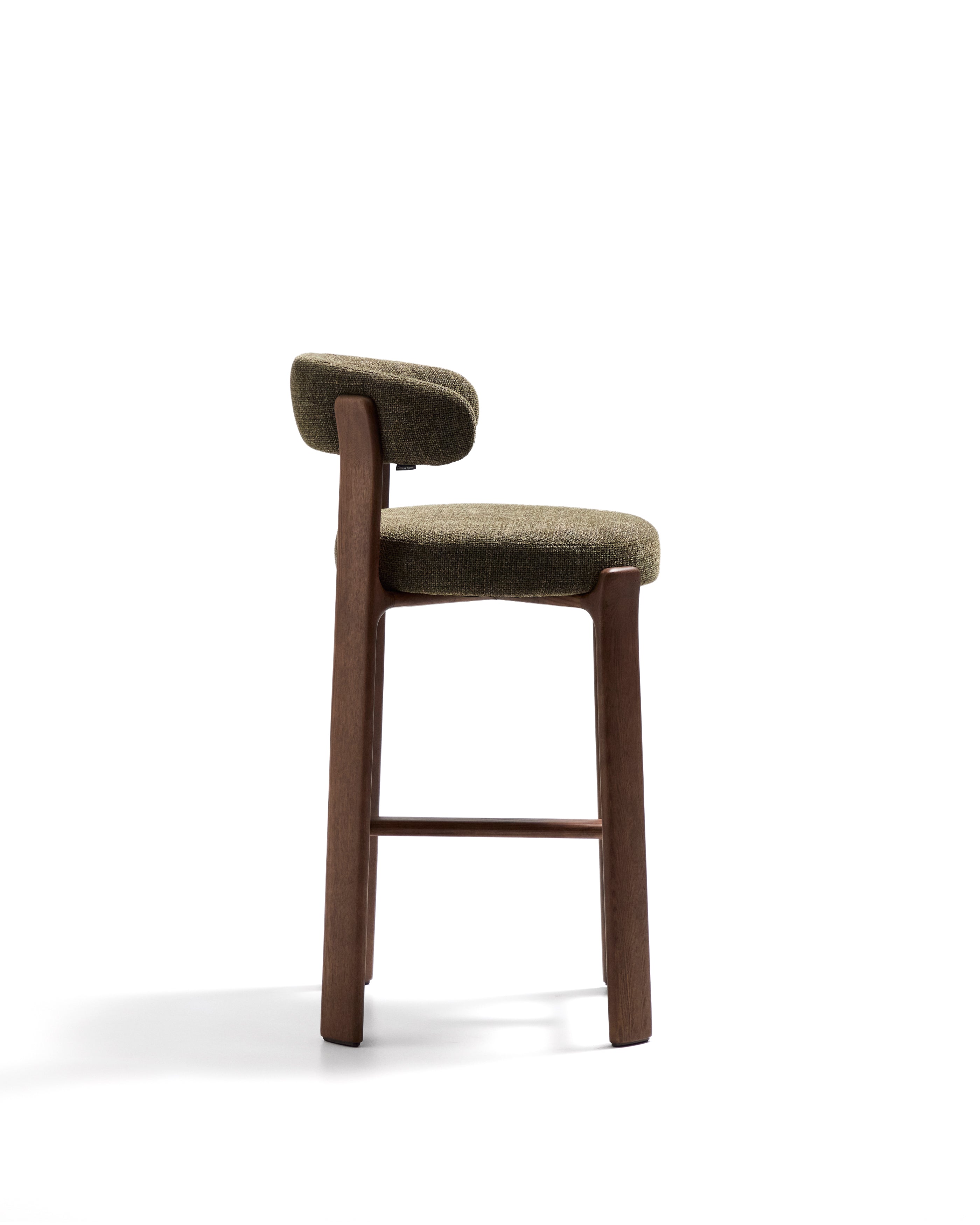 Granite stool in green chenille and solid ash wood with walnut-coloured finish FSC 100% 75cm - Product Image