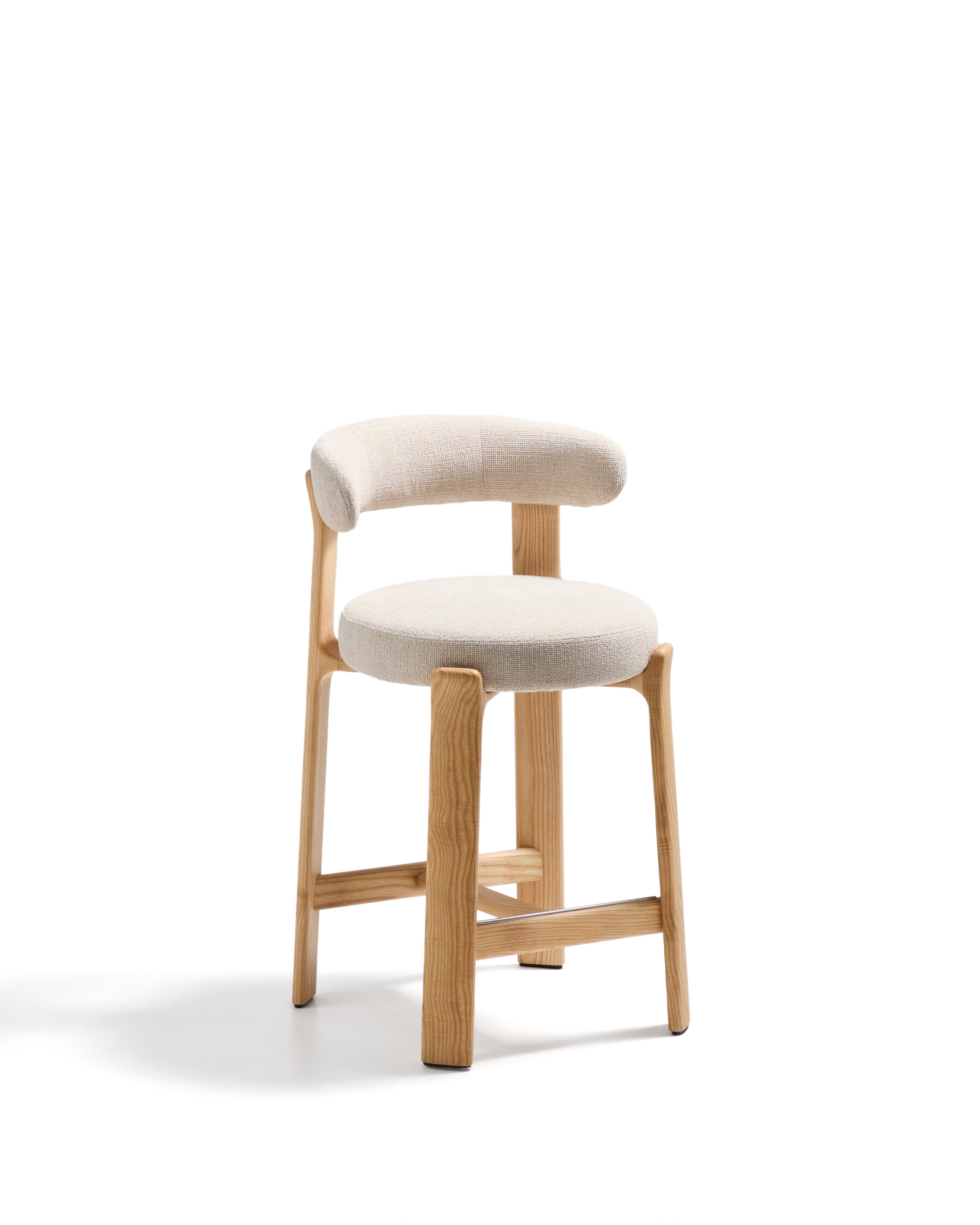 Granite stool in beige chenille and solid ash wood with natural tone finish FSC 100% 65cm - Product Image