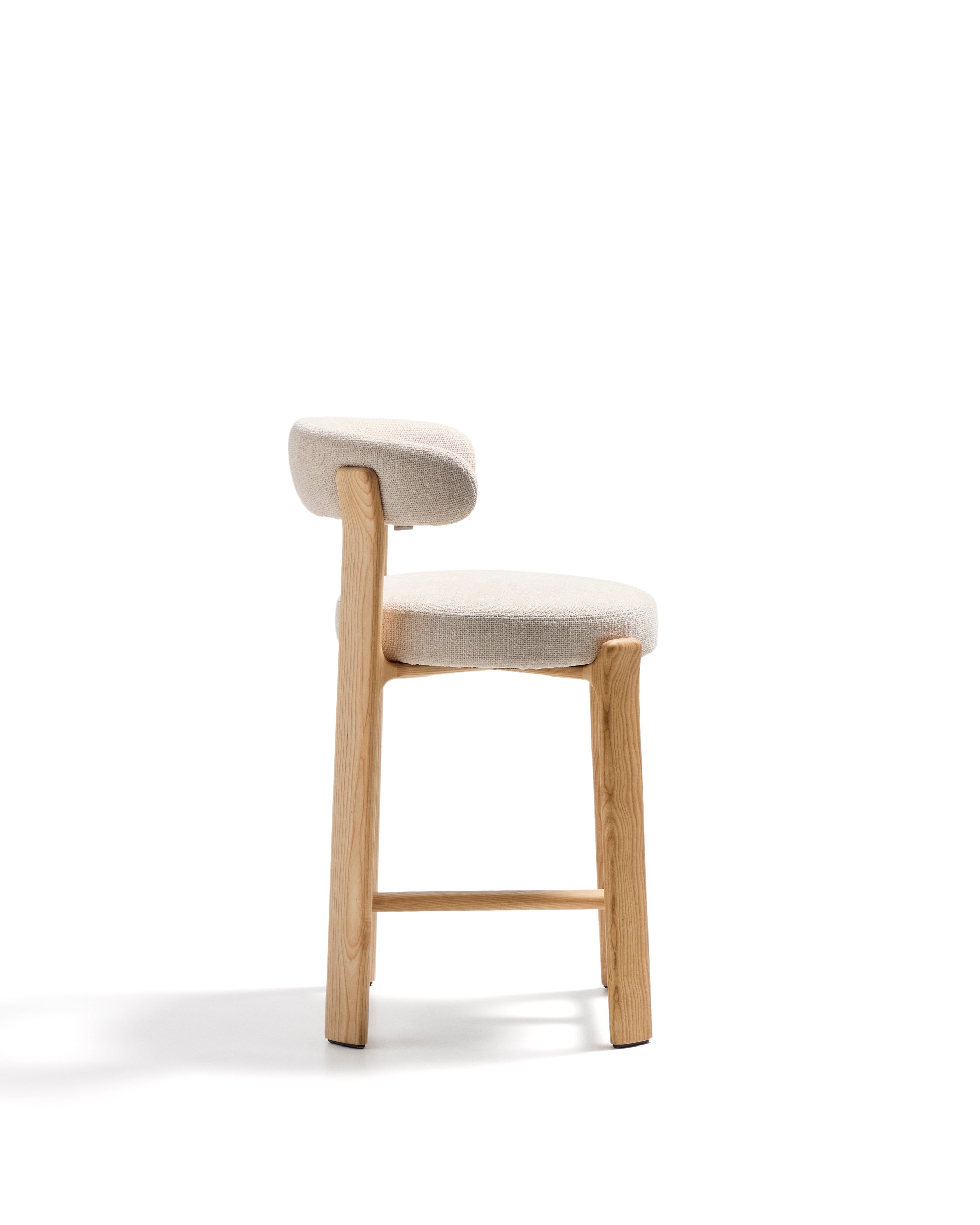 Granite stool in beige chenille and solid ash wood with natural tone finish FSC 100% 65cm - Product Image