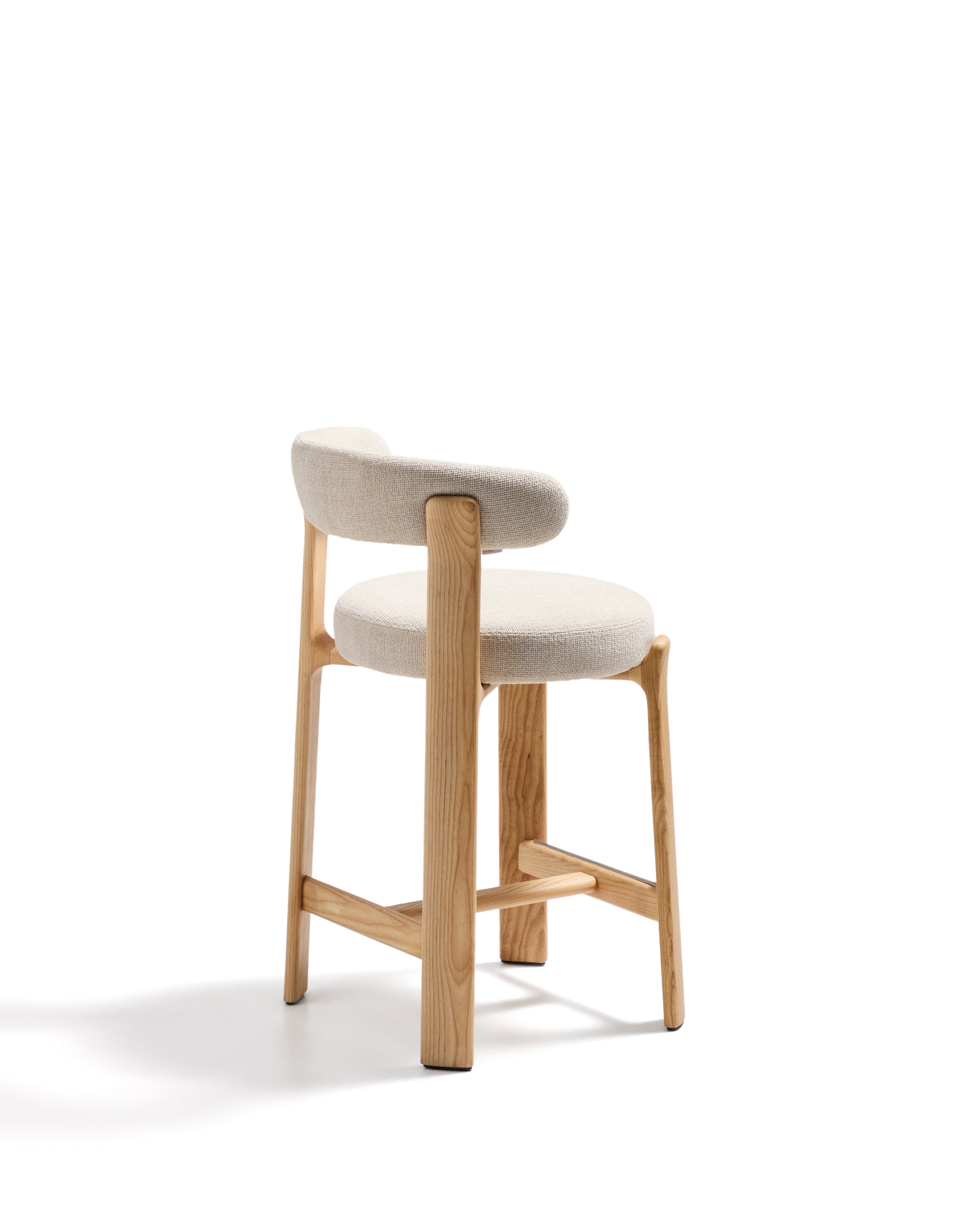 Granite stool in beige chenille and solid ash wood with natural tone finish FSC 100% 65cm - Product Image