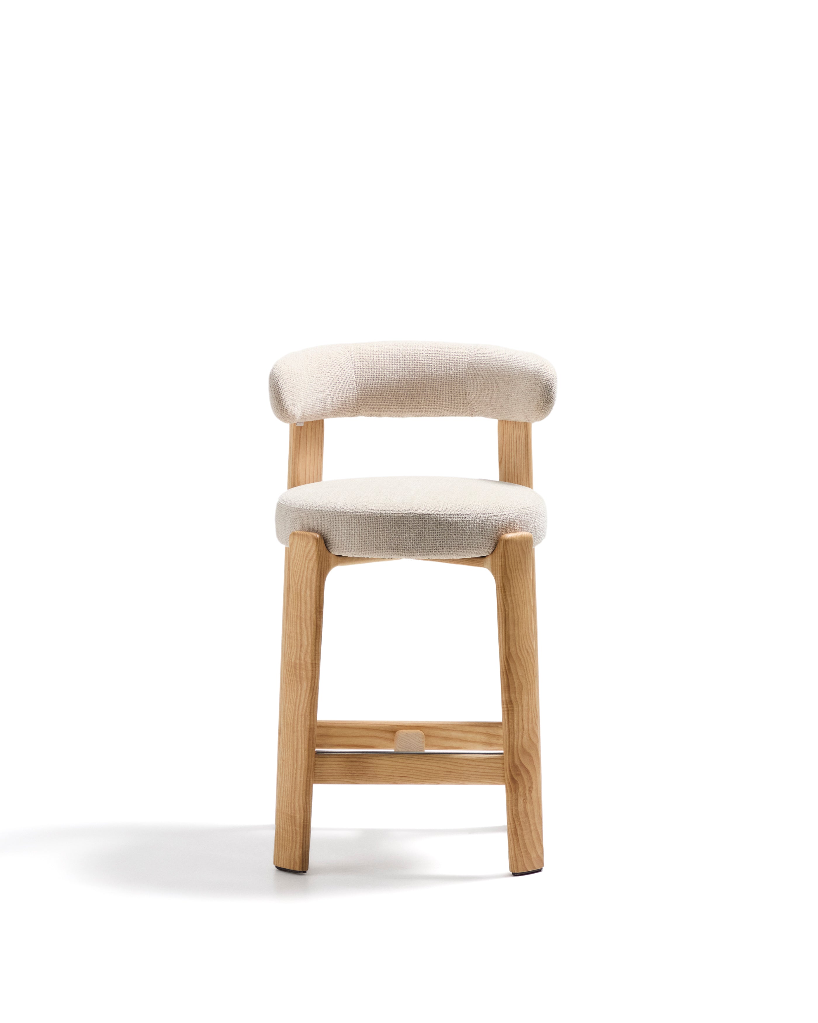 Granite stool in beige chenille and solid ash wood with natural tone finish FSC 100% 65cm - Product Image