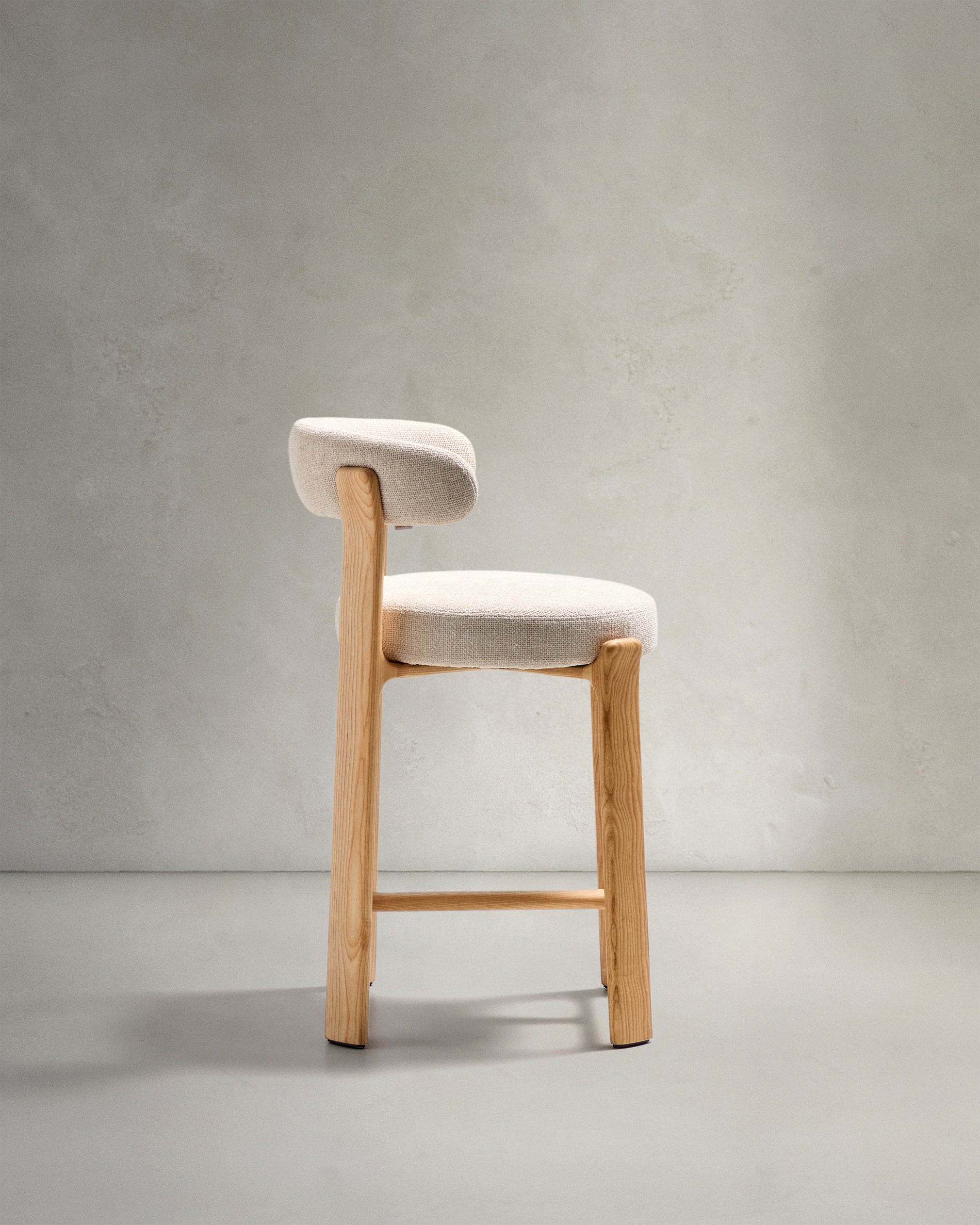 Granite stool in beige chenille and solid ash wood with natural tone finish FSC 100% 65cm - Product View