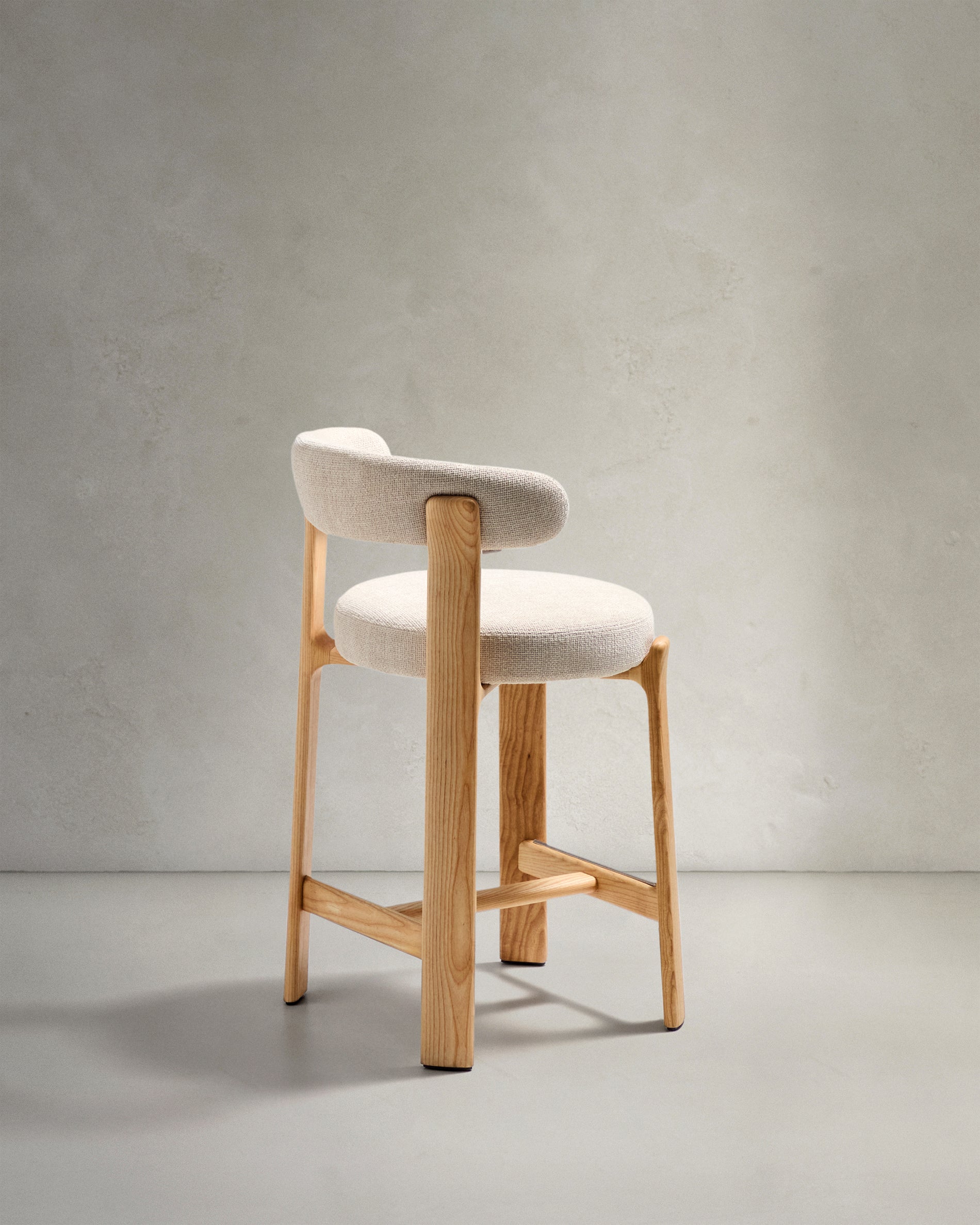 Granite stool in beige chenille and solid ash wood with natural tone finish FSC 100% 65cm - Product View