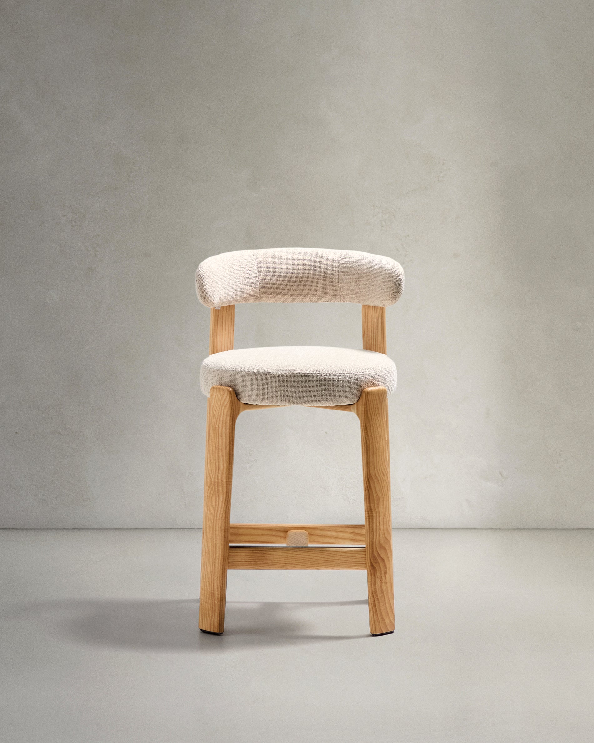 Granite stool in beige chenille and solid ash wood with natural tone finish FSC 100% 65cm - Product View