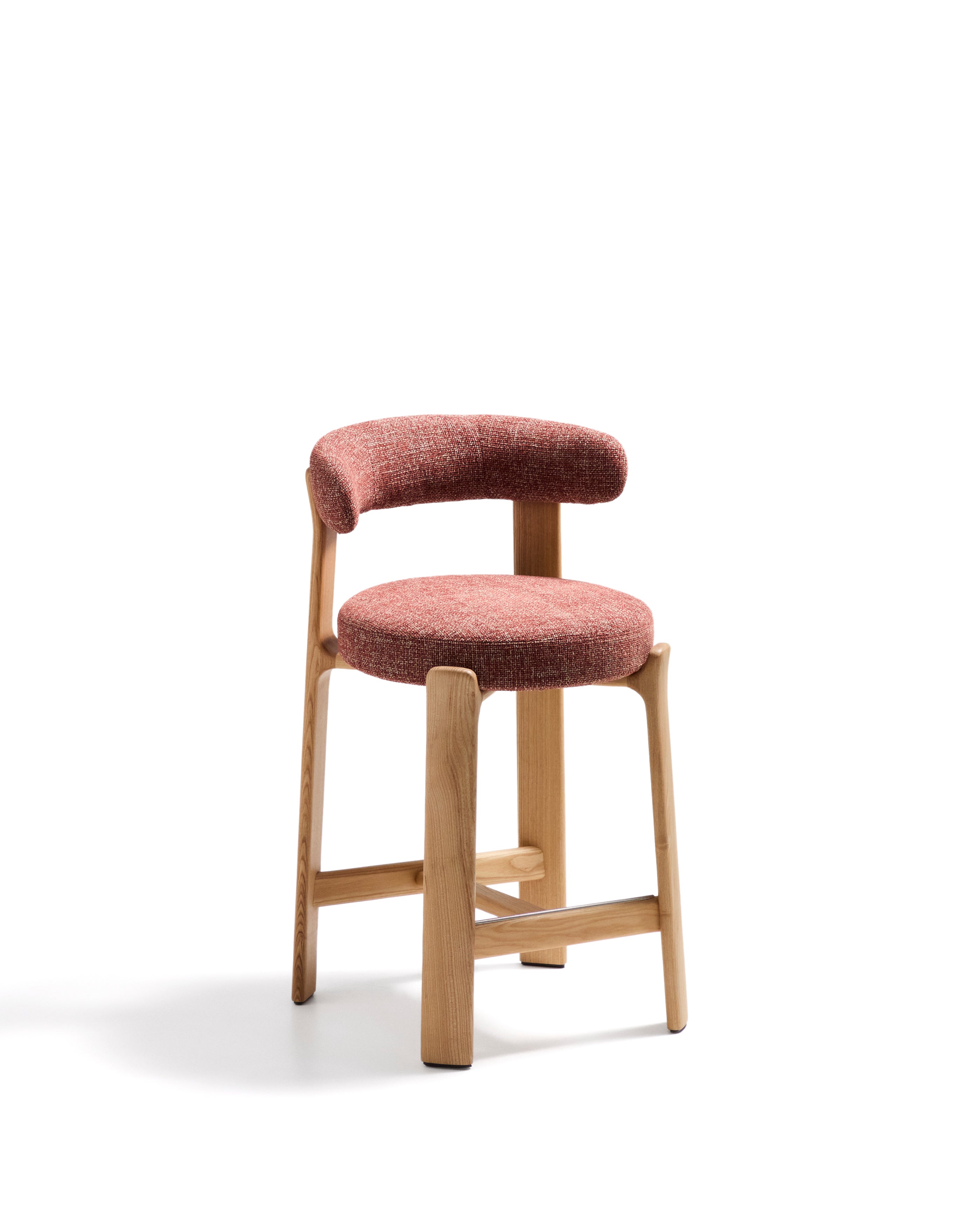 Granite stool in terracotta chenille and solid ash wood with natural tone finish FSC 100% 65cm - Product Image
