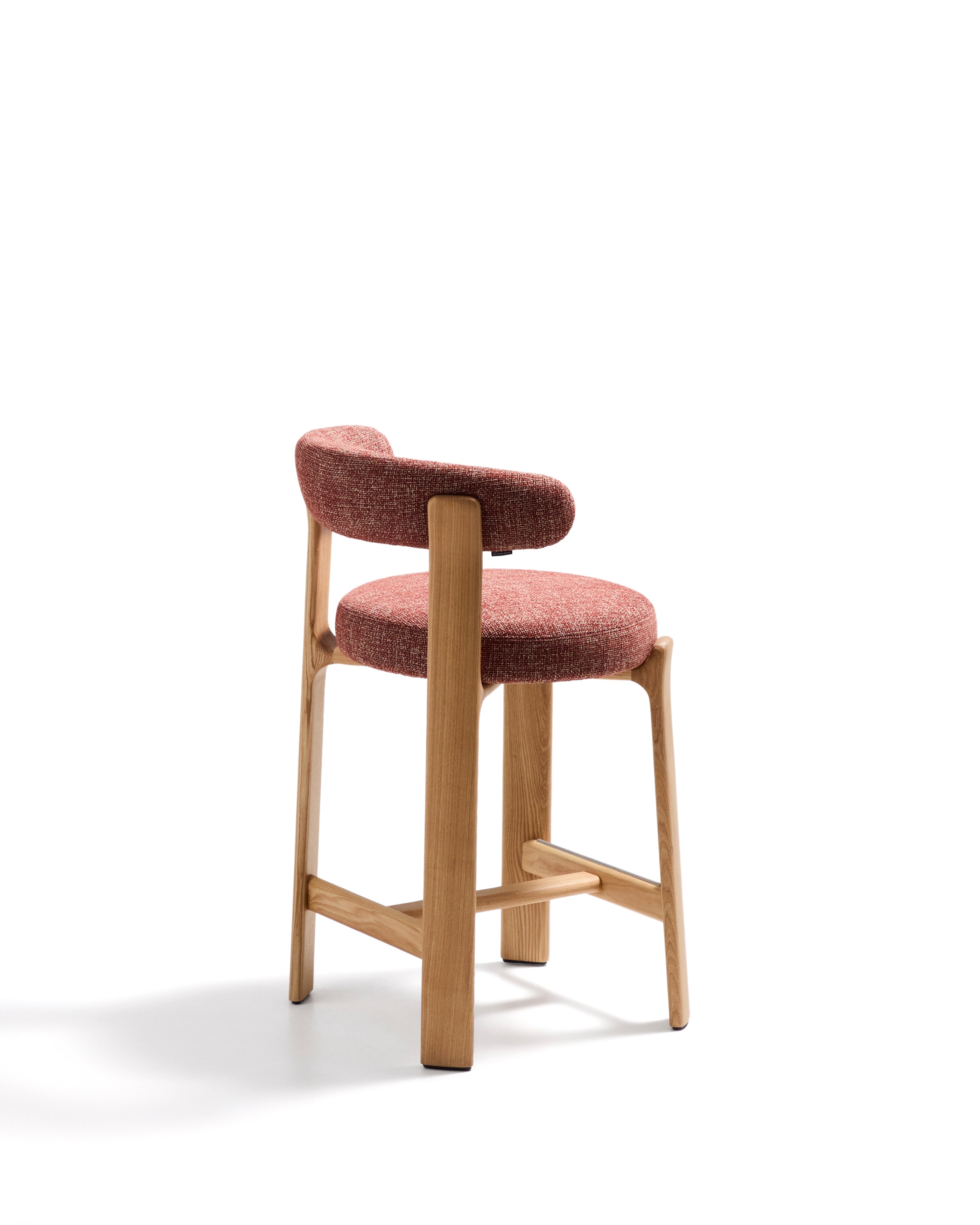 Granite stool in terracotta chenille and solid ash wood with natural tone finish FSC 100% 65cm - Product Image
