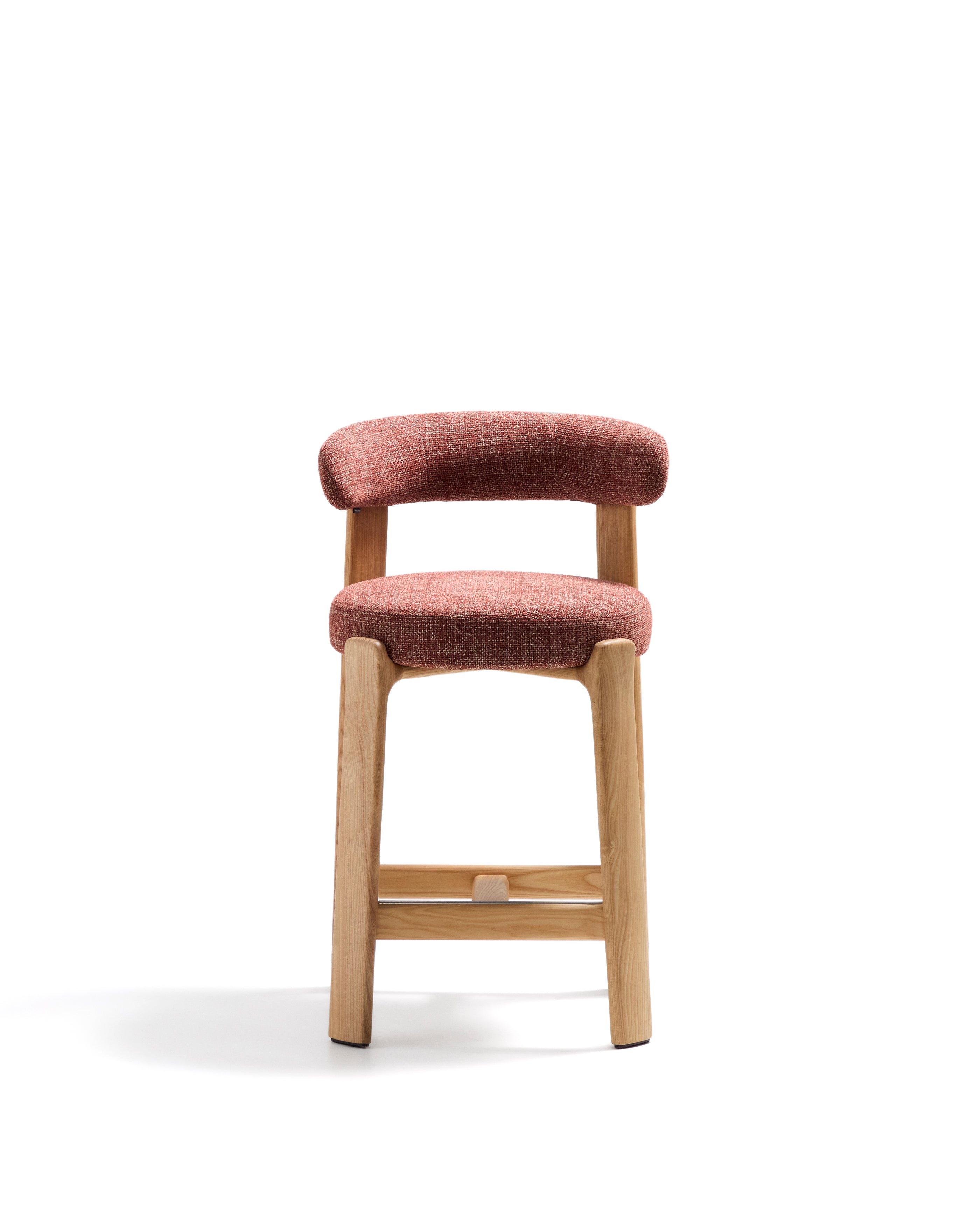 Granite stool in terracotta chenille and solid ash wood with natural tone finish FSC 100% 65cm - Product Image