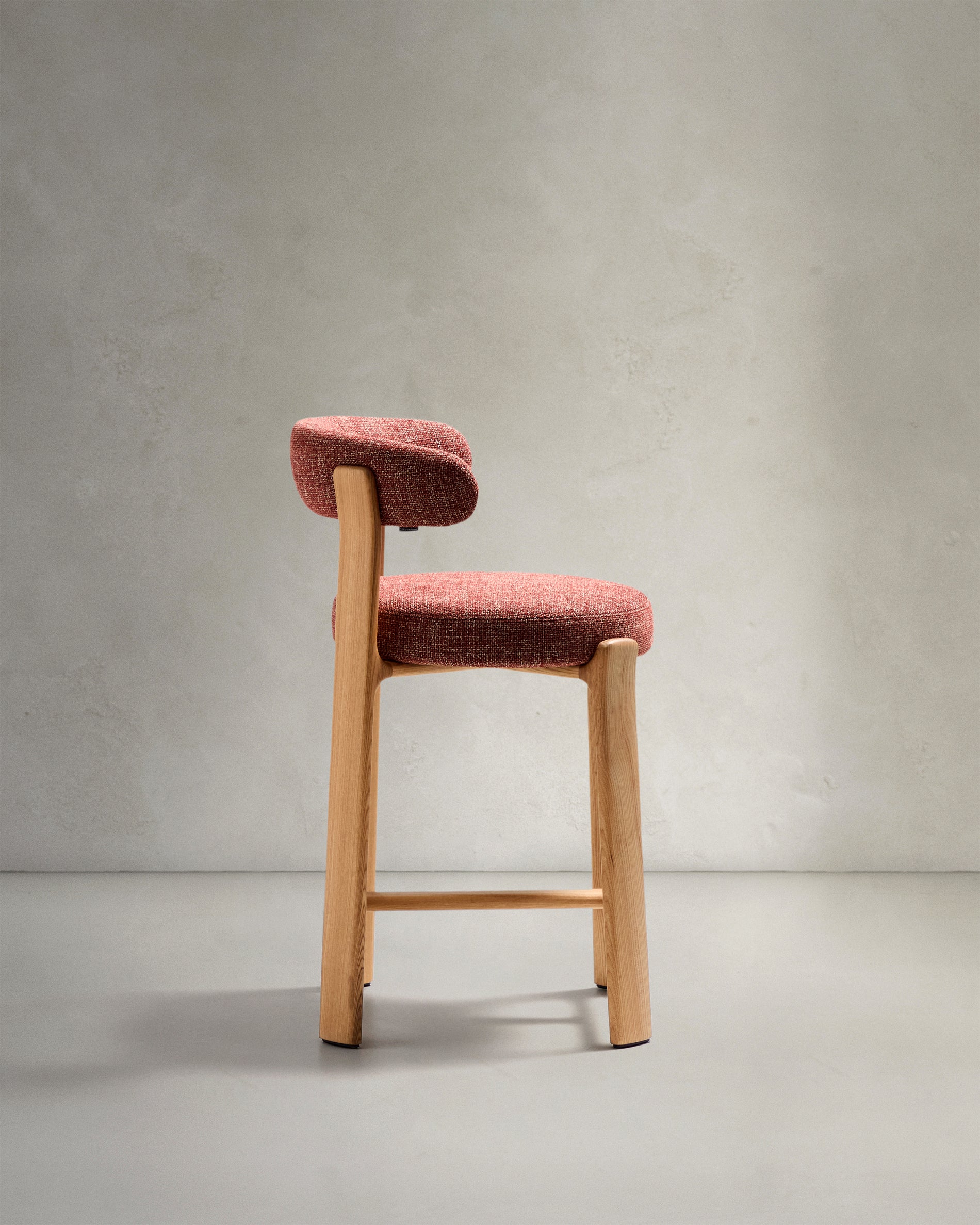 Granite stool in terracotta chenille and solid ash wood with natural tone finish FSC 100% 65cm - Product View