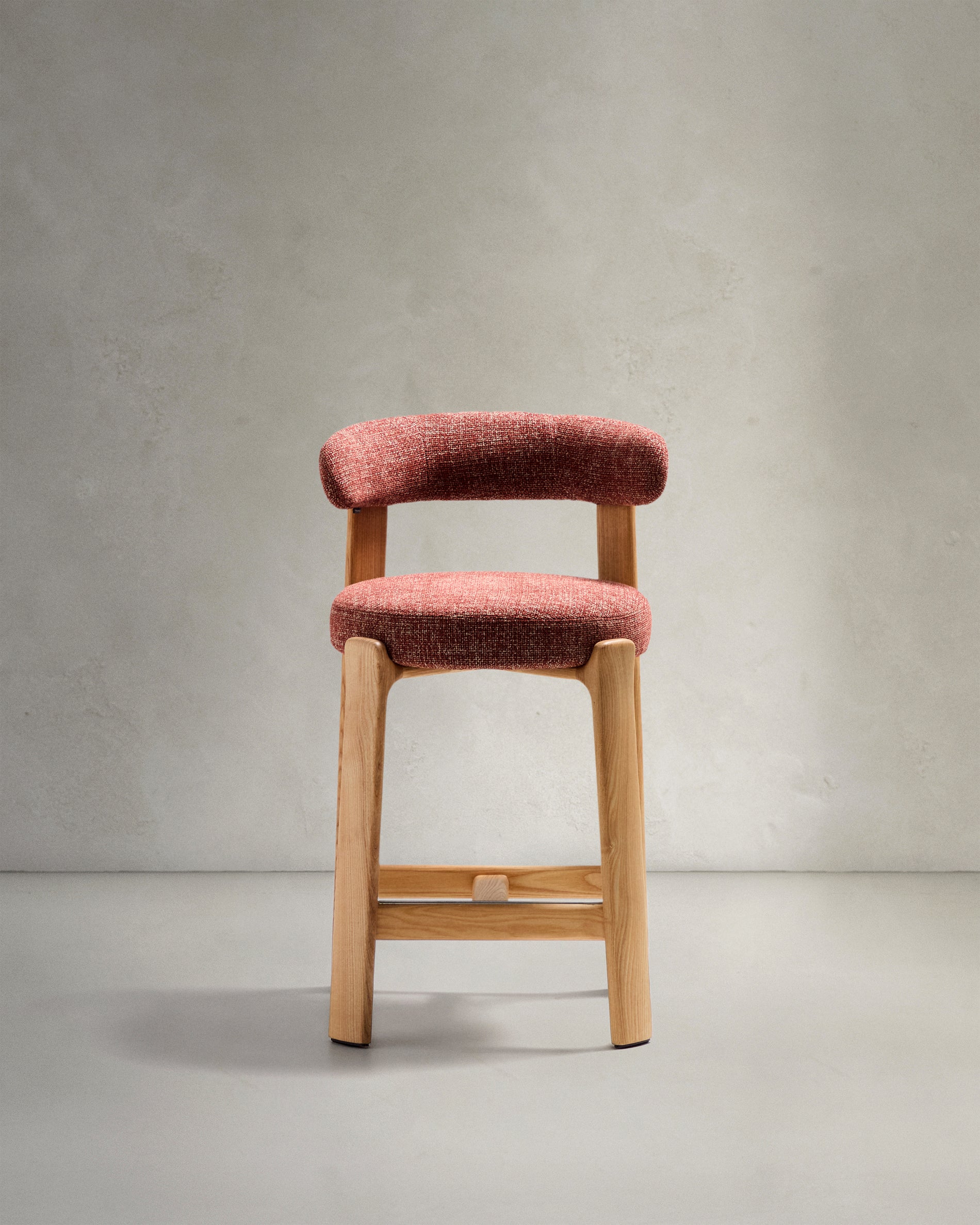 Granite stool in terracotta chenille and solid ash wood with natural tone finish FSC 100% 65cm - Product View