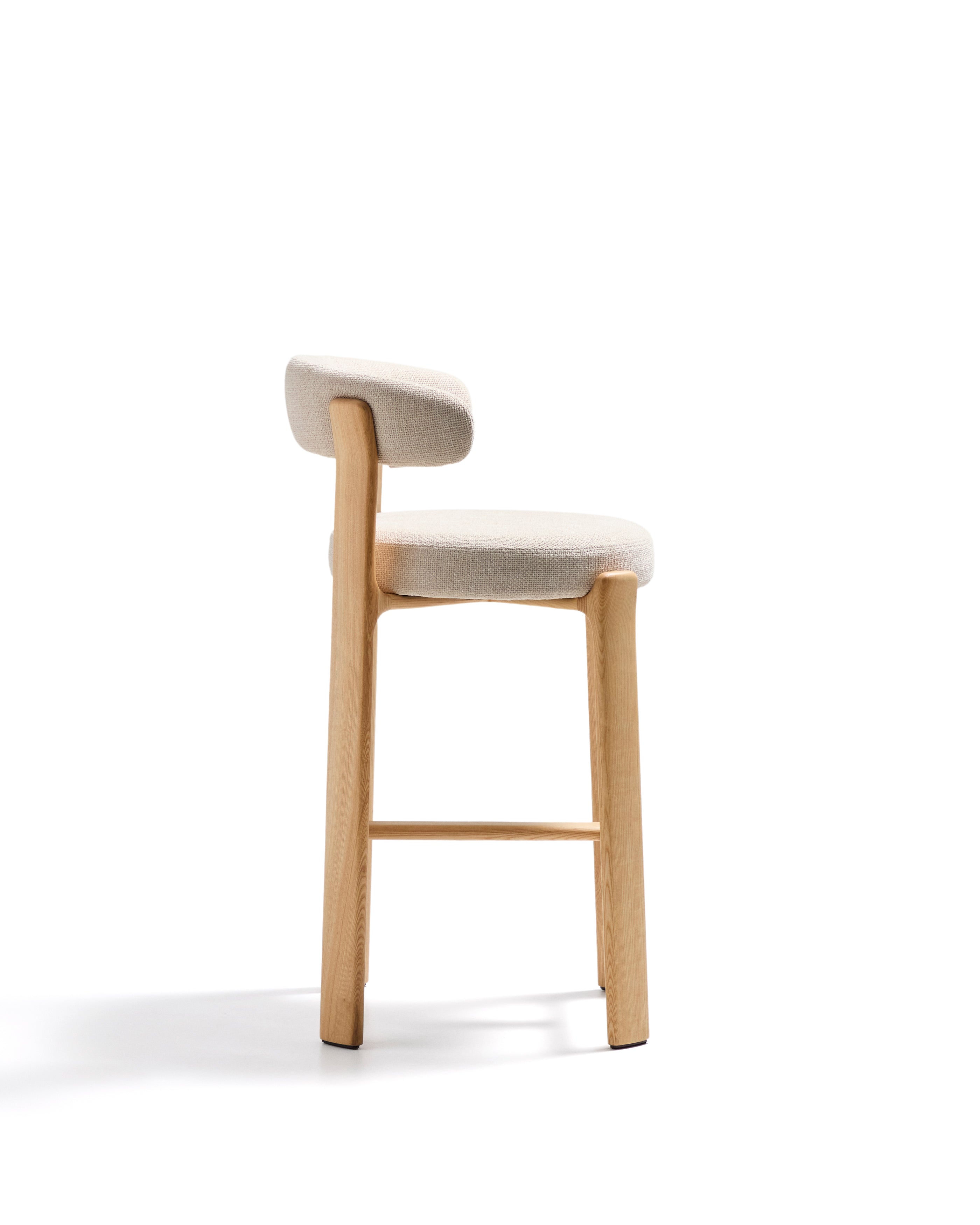 Granite stool made of beige chenille and solid ash wood with natural tone finish FSC 100% 75cm - Product Image