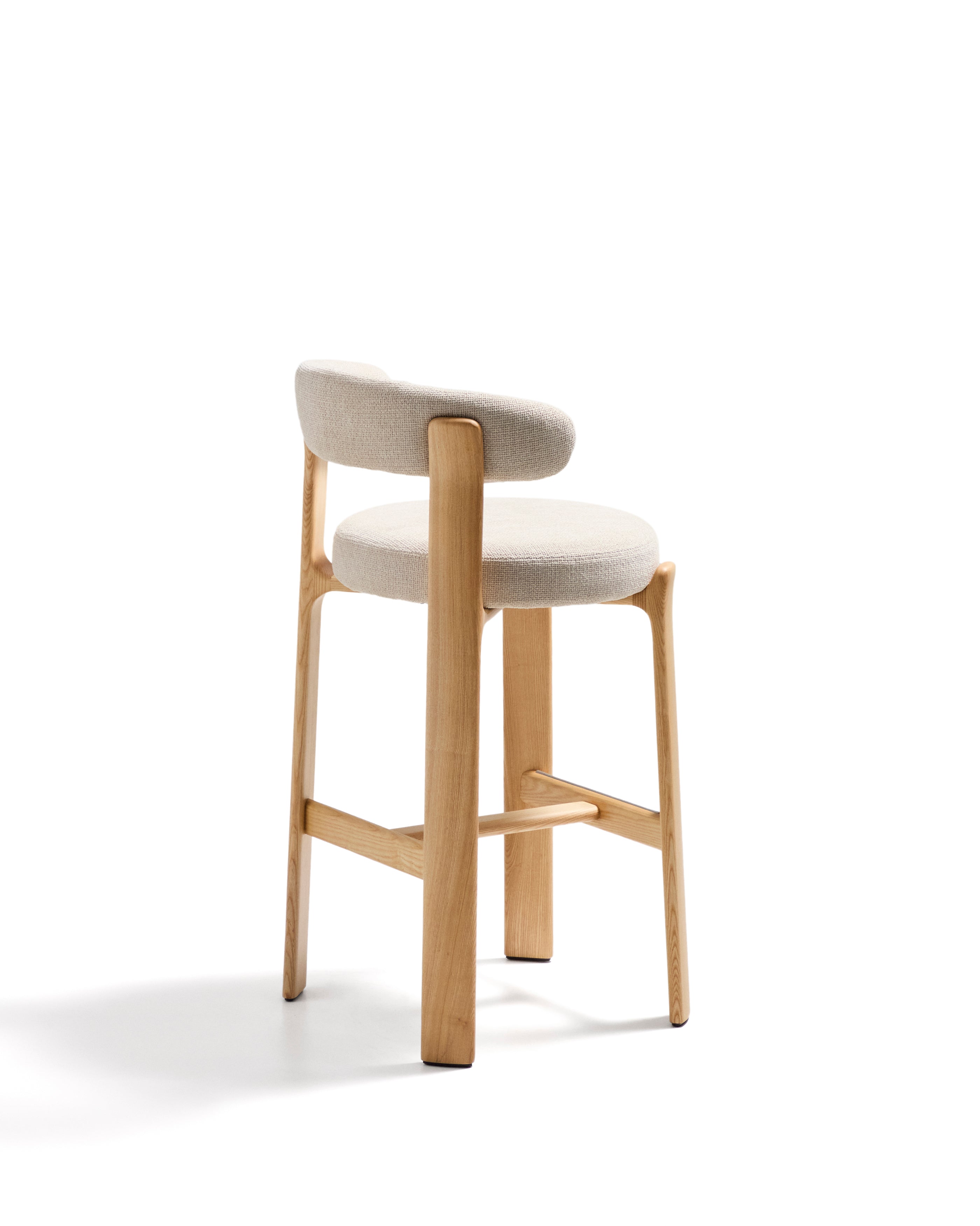 Granite stool made of beige chenille and solid ash wood with natural tone finish FSC 100% 75cm - Product Image